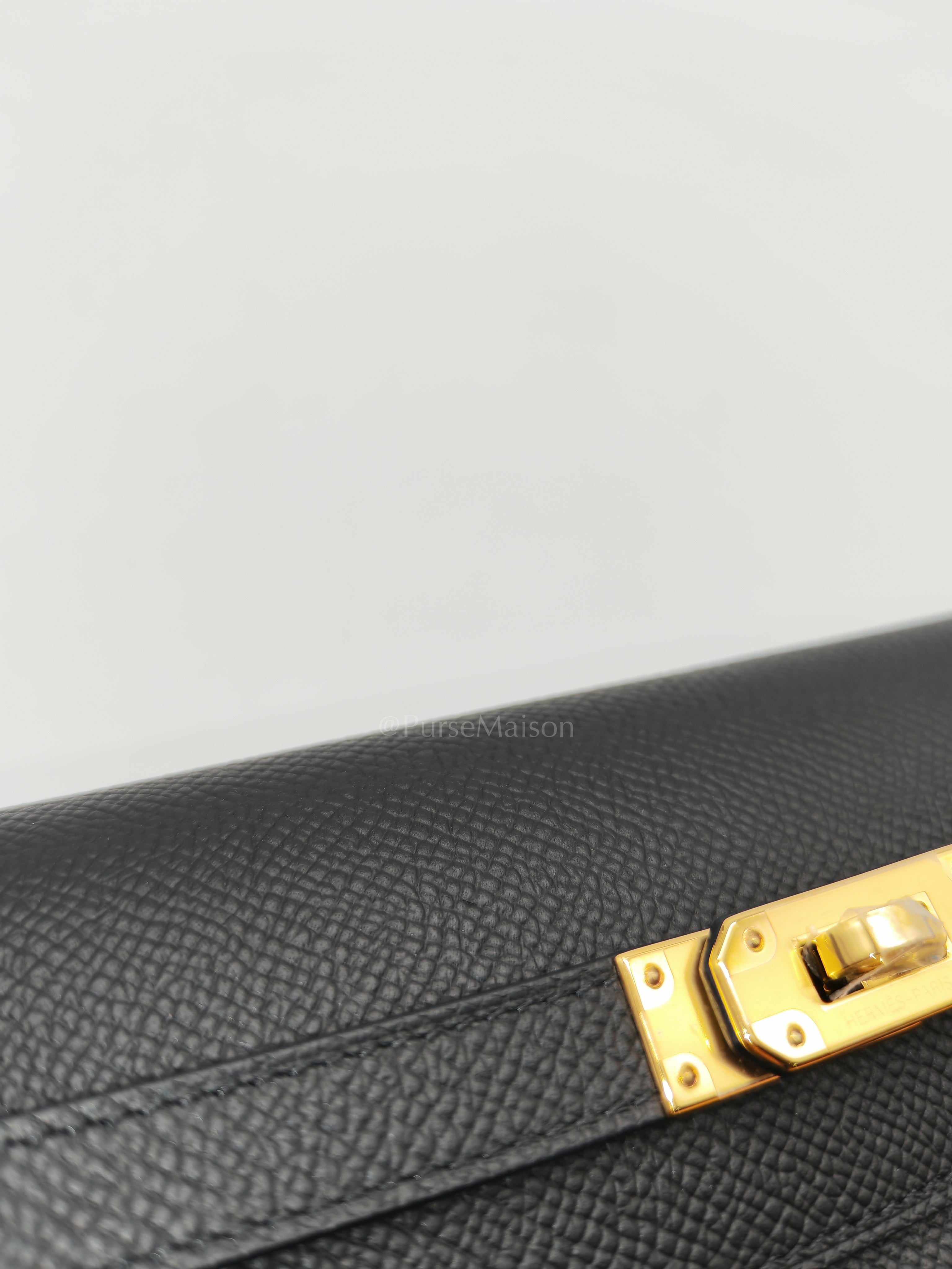 Kelly To Go in Black Epsom Leather & Gold Hardware Stamp G (2026) | Purse Maison Luxury Bags Shop