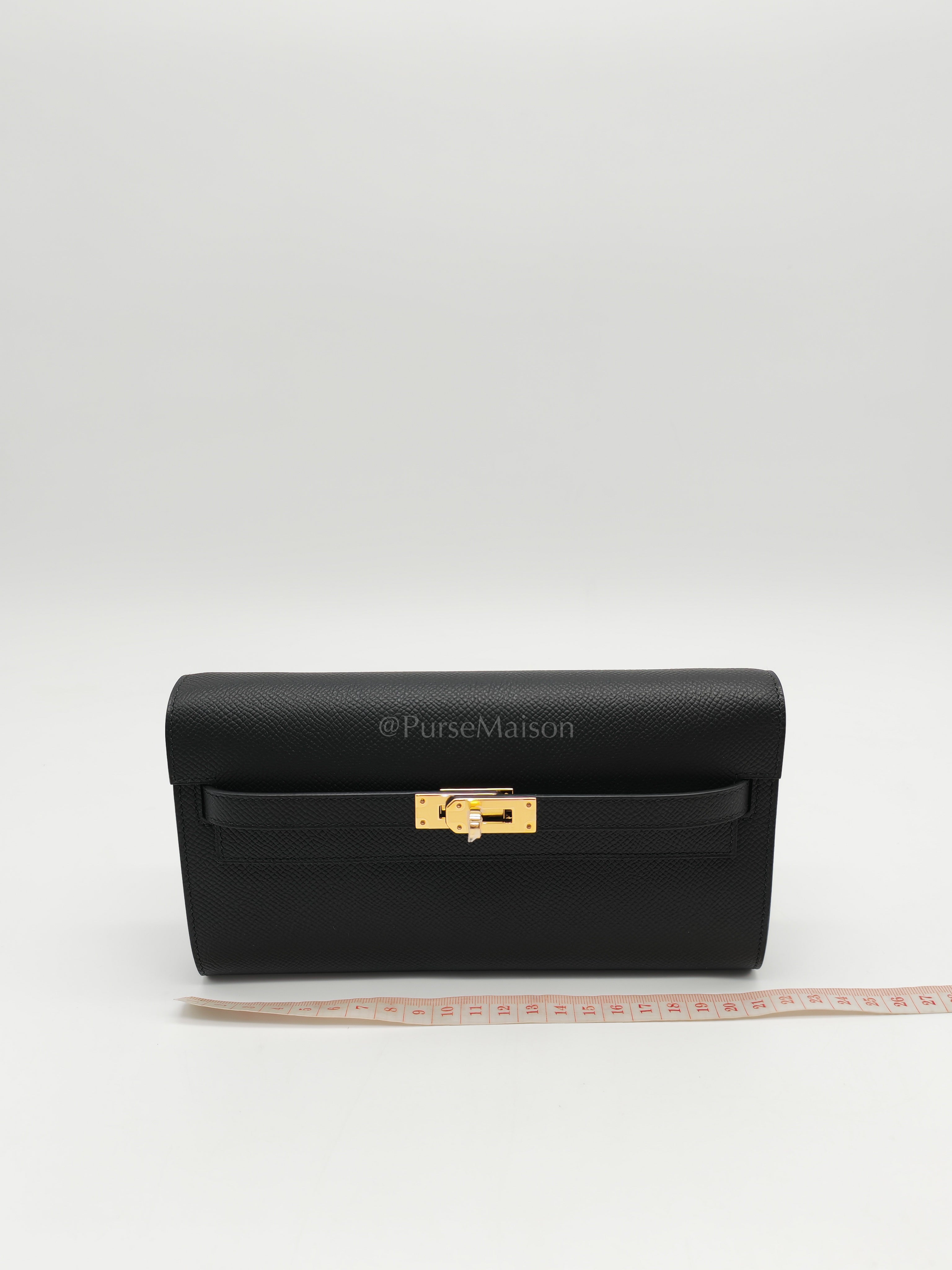 Kelly To Go in Black Epsom Leather & Gold Hardware Stamp G (2026) | Purse Maison Luxury Bags Shop