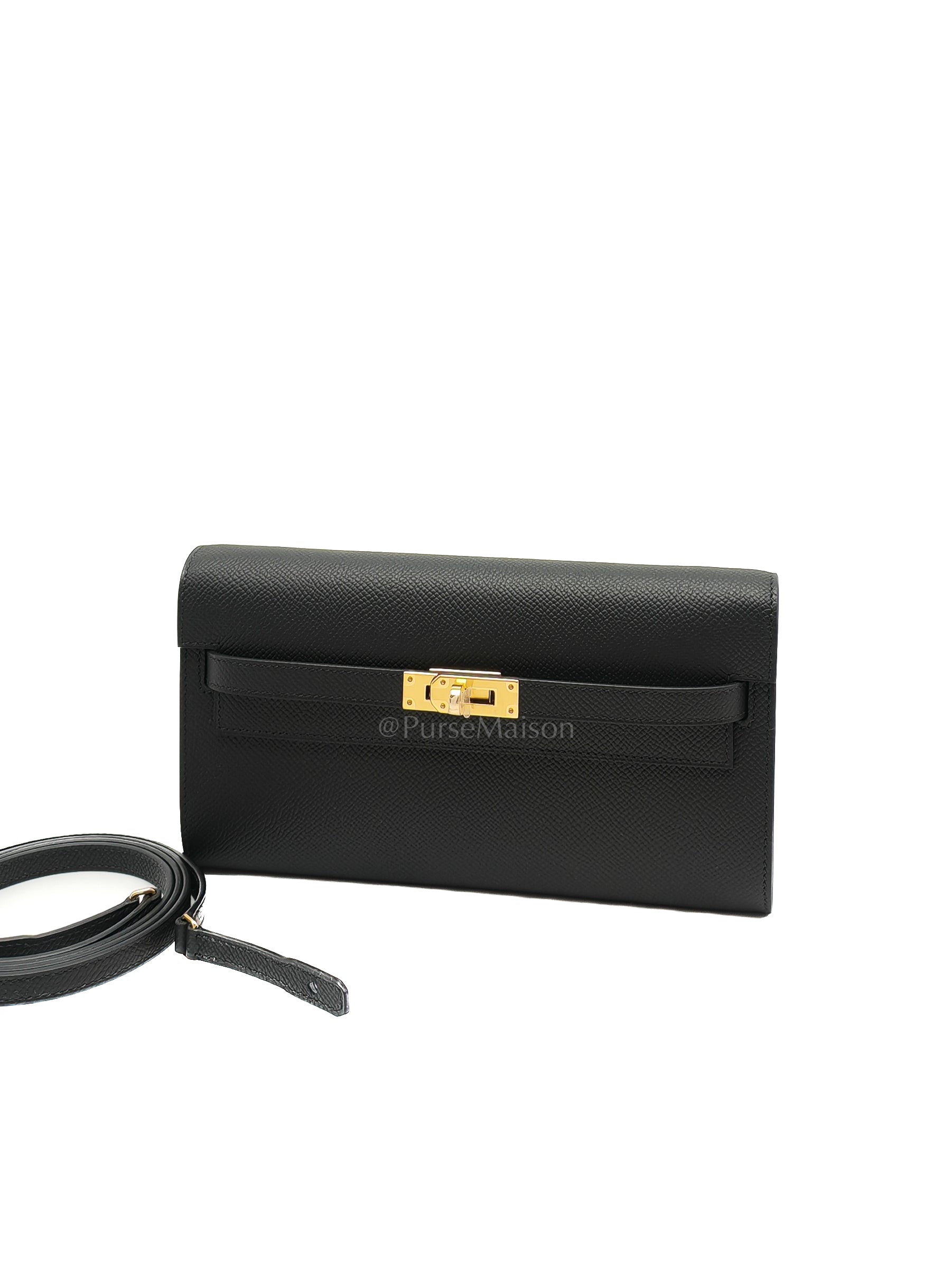 Kelly To Go in Black Epsom Leather & Gold Hardware Stamp G (2026) | Purse Maison Luxury Bags Shop