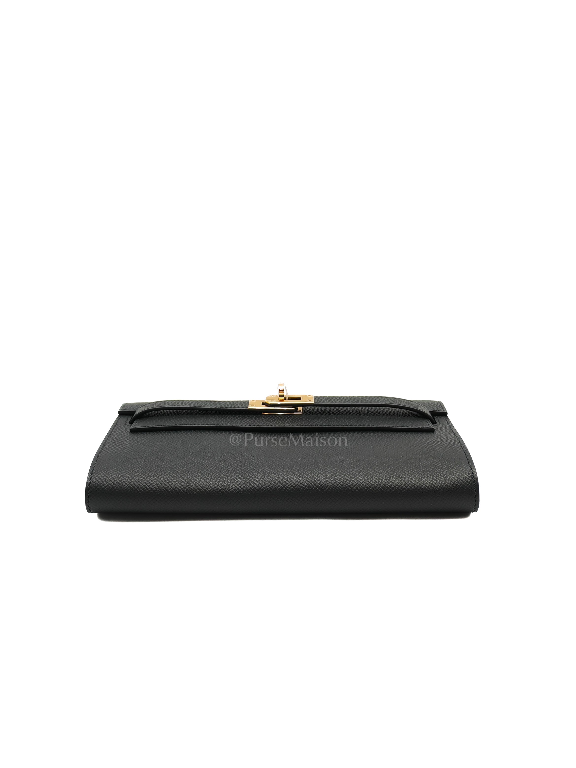 Kelly To Go in Black Epsom Leather & Gold Hardware Stamp G (2026) | Purse Maison Luxury Bags Shop