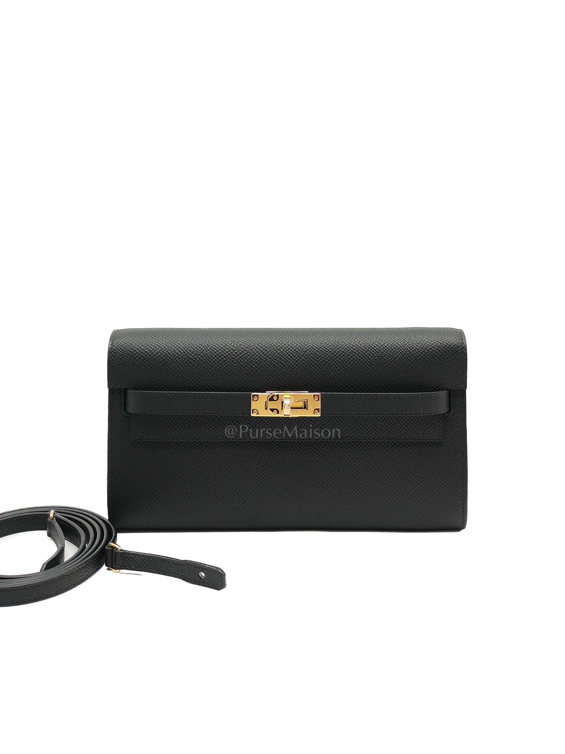 Kelly To Go in Black Epsom Leather & Gold Hardware Stamp G (2026) | Purse Maison Luxury Bags Shop