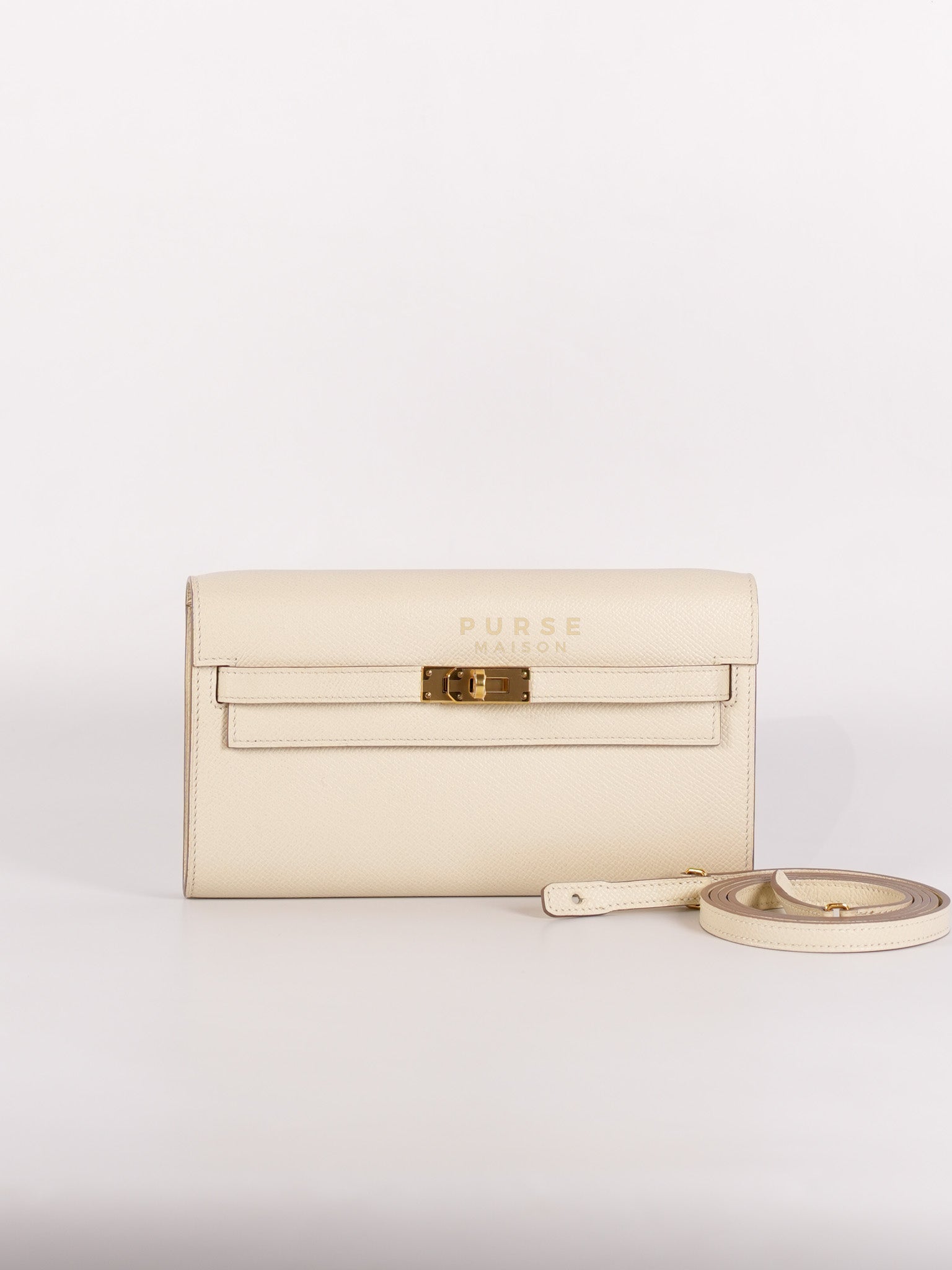 Kelly To Go in Craie Epsom Leather and Gold Hardware Stamp Y (2020) | Purse Maison Luxury Bags Shop