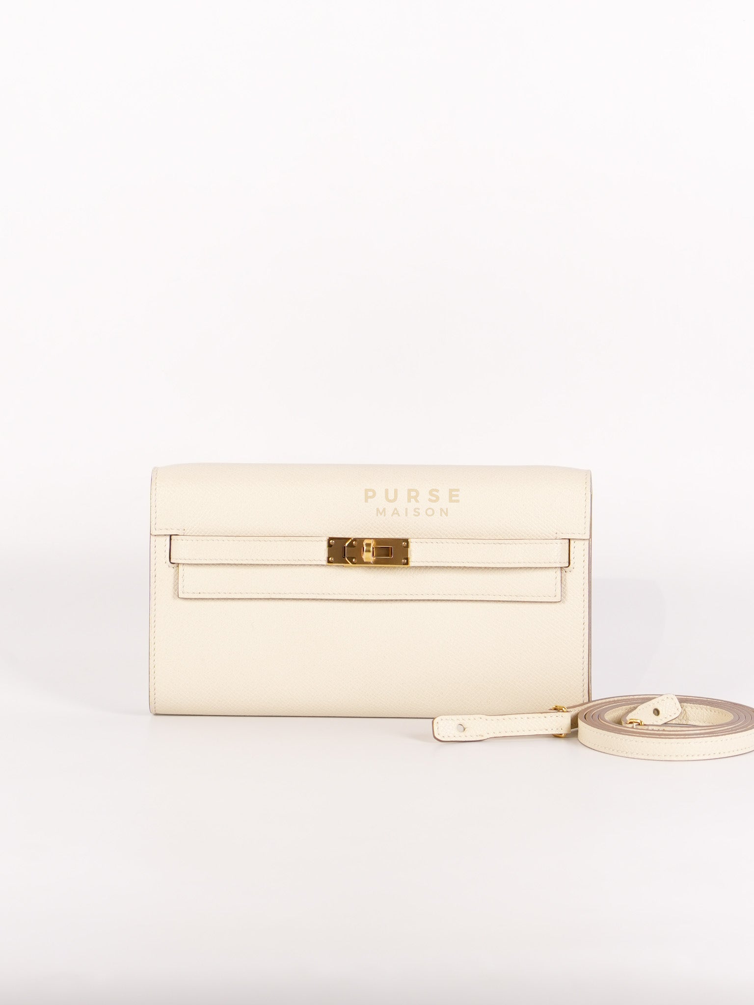 Kelly To Go in Craie Epsom Leather and Gold Hardware Stamp Y (2020) | Purse Maison Luxury Bags Shop