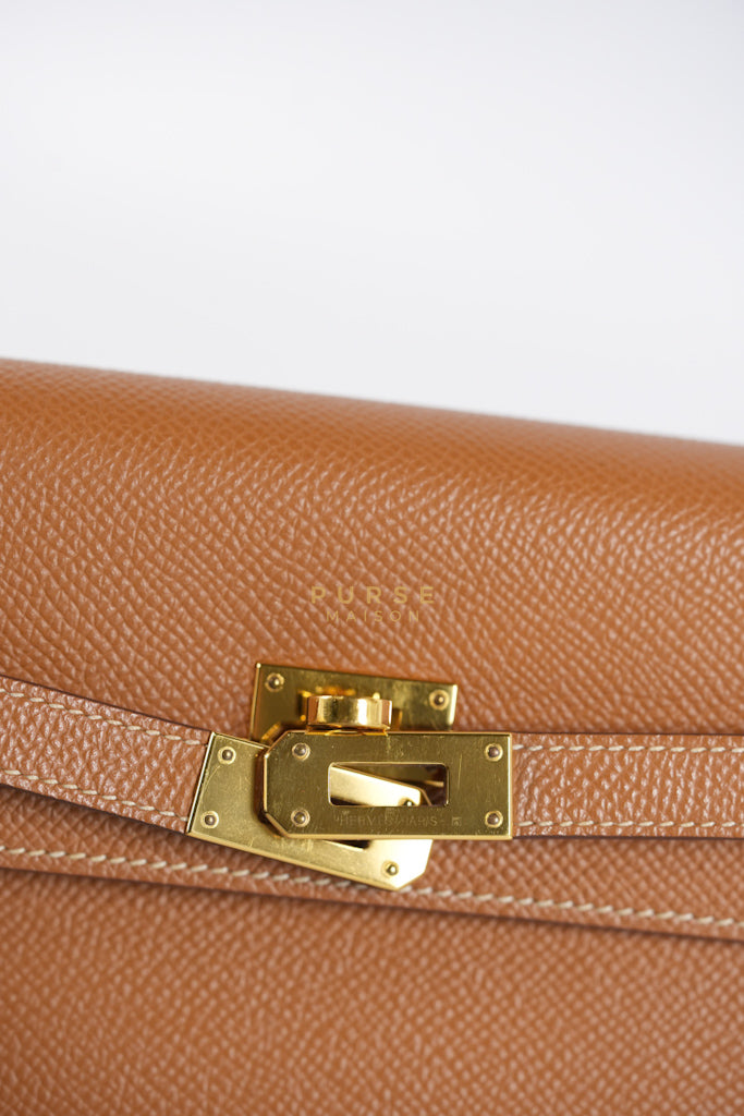 Kelly To Go in Gold Epsom Leather and Gold Hardware Stamp Y (2020) | Purse Maison Luxury Bags Shop
