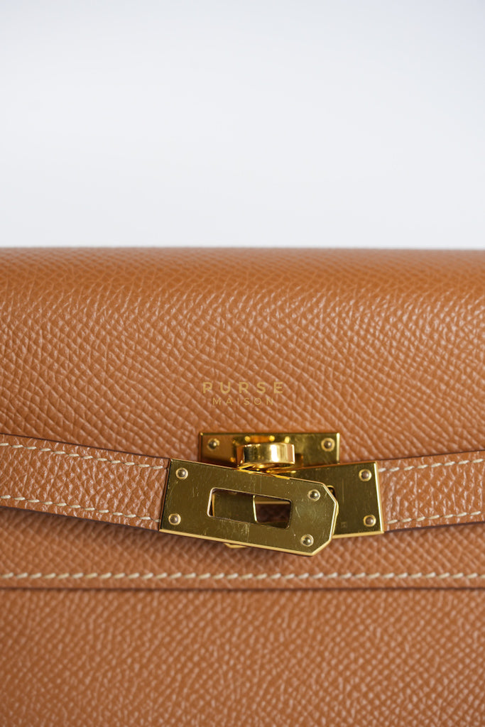 Kelly To Go in Gold Epsom Leather and Gold Hardware Stamp Y (2020) | Purse Maison Luxury Bags Shop
