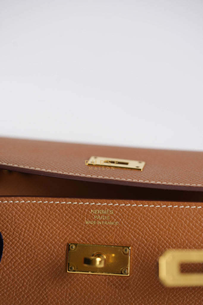 Kelly To Go in Gold Epsom Leather and Gold Hardware Stamp Y (2020) | Purse Maison Luxury Bags Shop
