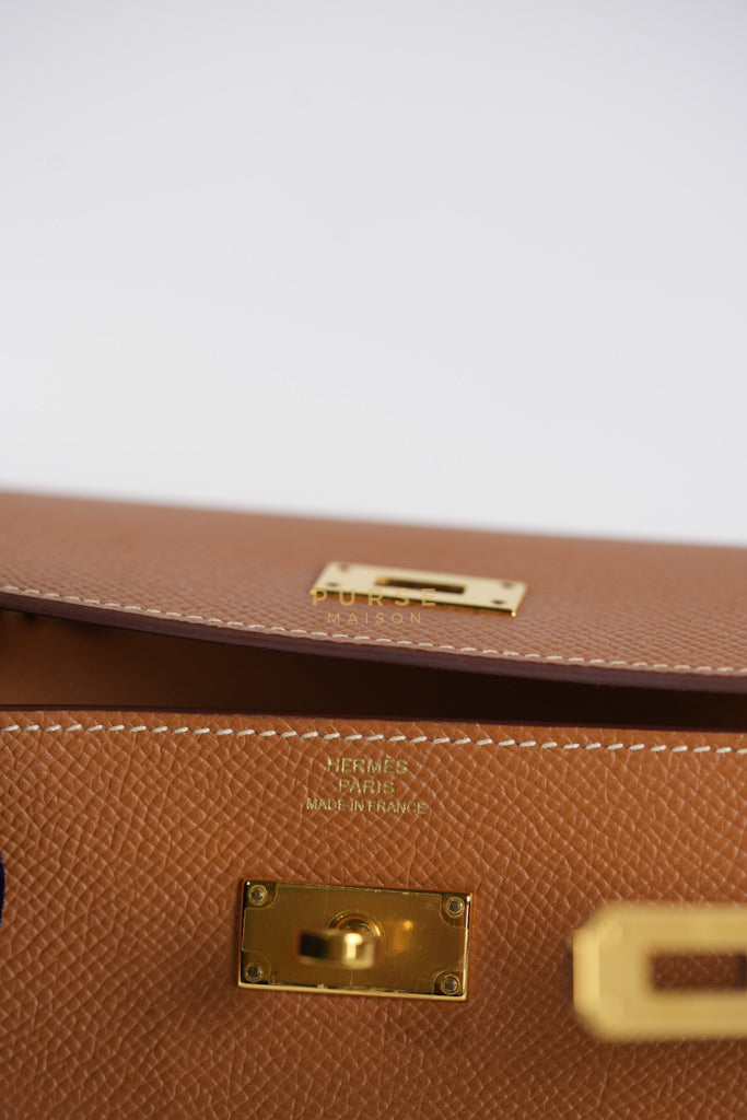 Kelly To Go in Gold Epsom Leather and Gold Hardware Stamp Y (2020) | Purse Maison Luxury Bags Shop