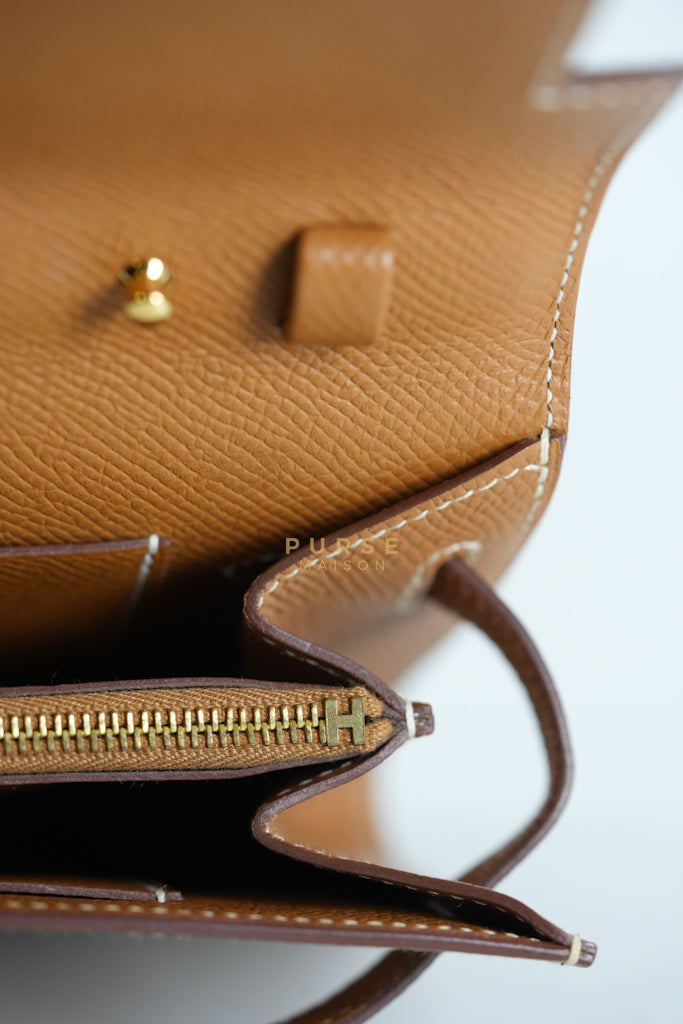 Kelly To Go in Gold Epsom Leather and Gold Hardware Stamp Y (2020) | Purse Maison Luxury Bags Shop