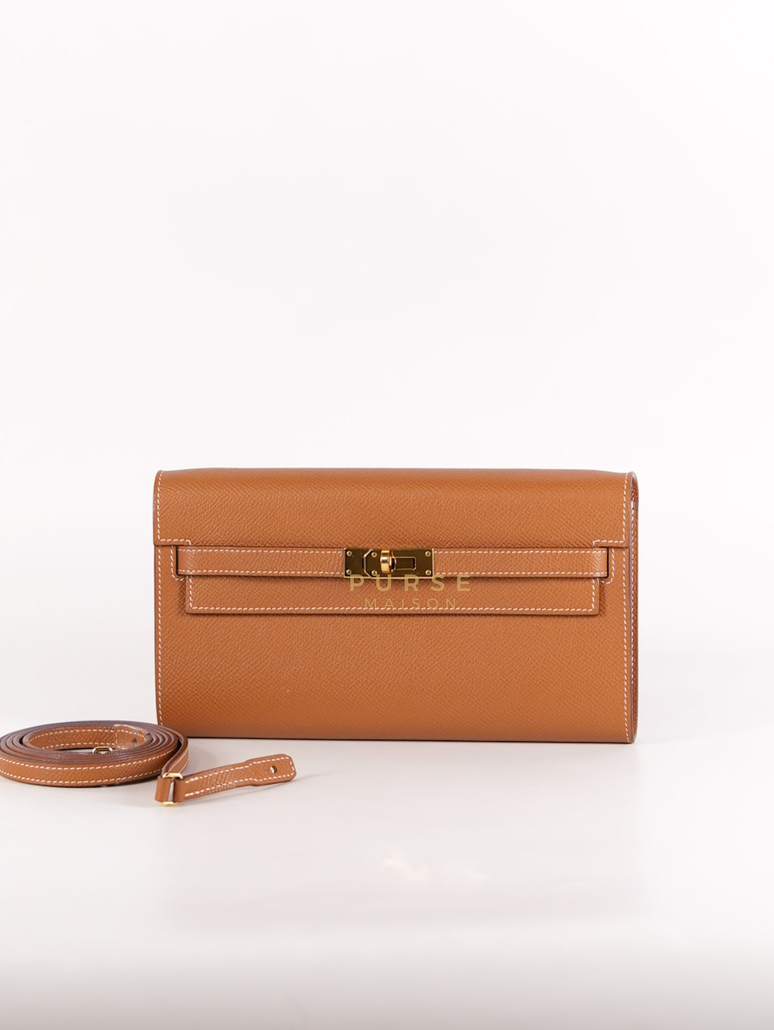 Kelly To Go in Gold Epsom Leather and Gold Hardware Stamp Y (2020) | Purse Maison Luxury Bags Shop