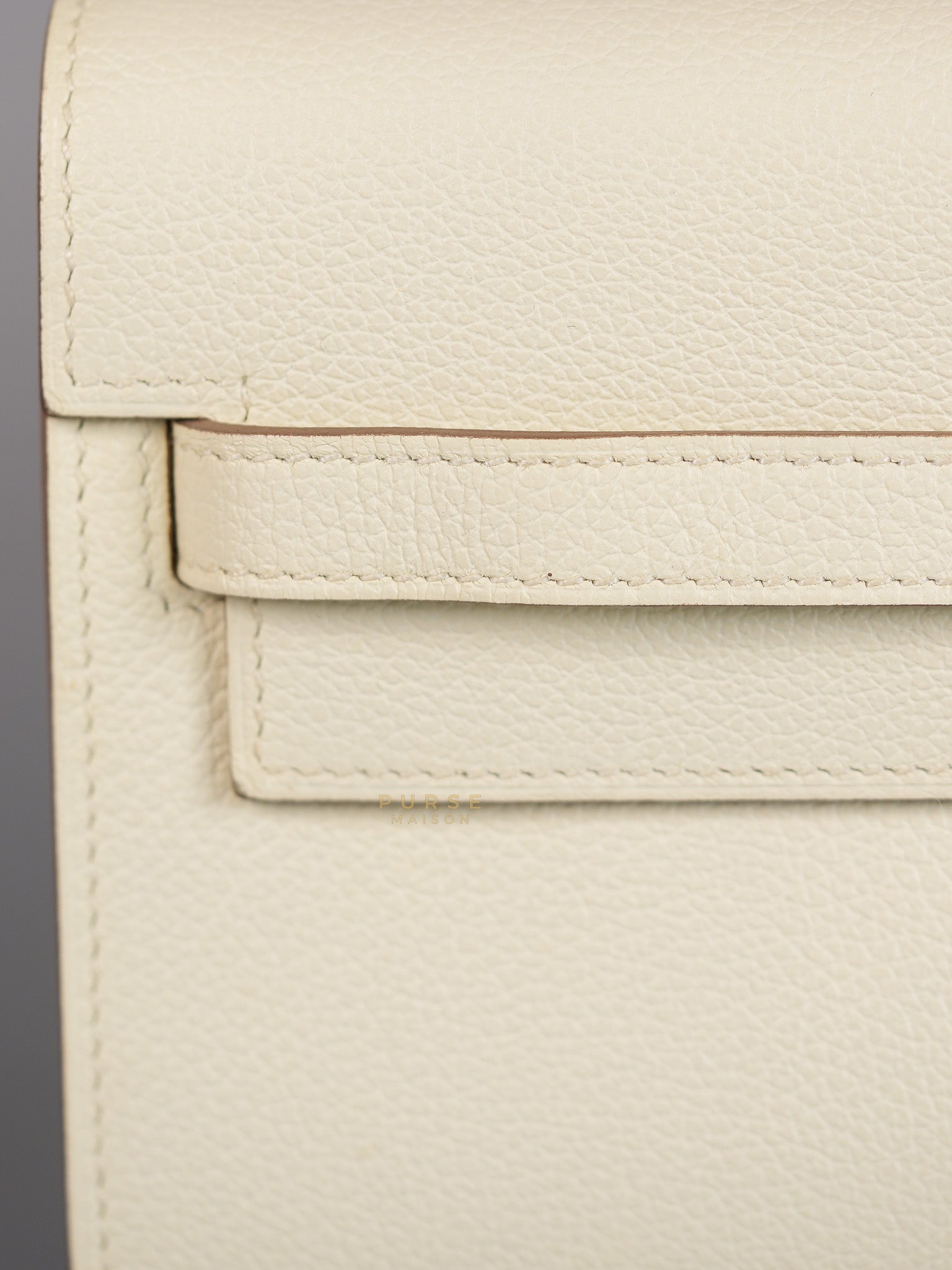 Kelly To Go in Mushroom Evercolor Leather with Gold Hardware Stamp B(2023) | Purse Maison Luxury Bags Shop