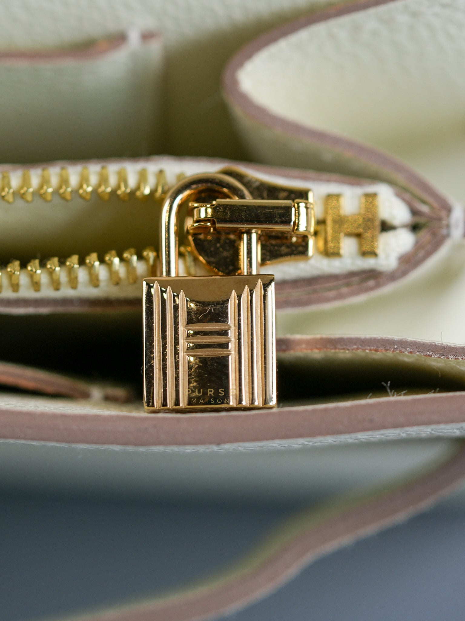 Kelly To Go in Mushroom Evercolor Leather with Gold Hardware Stamp B(2023) | Purse Maison Luxury Bags Shop
