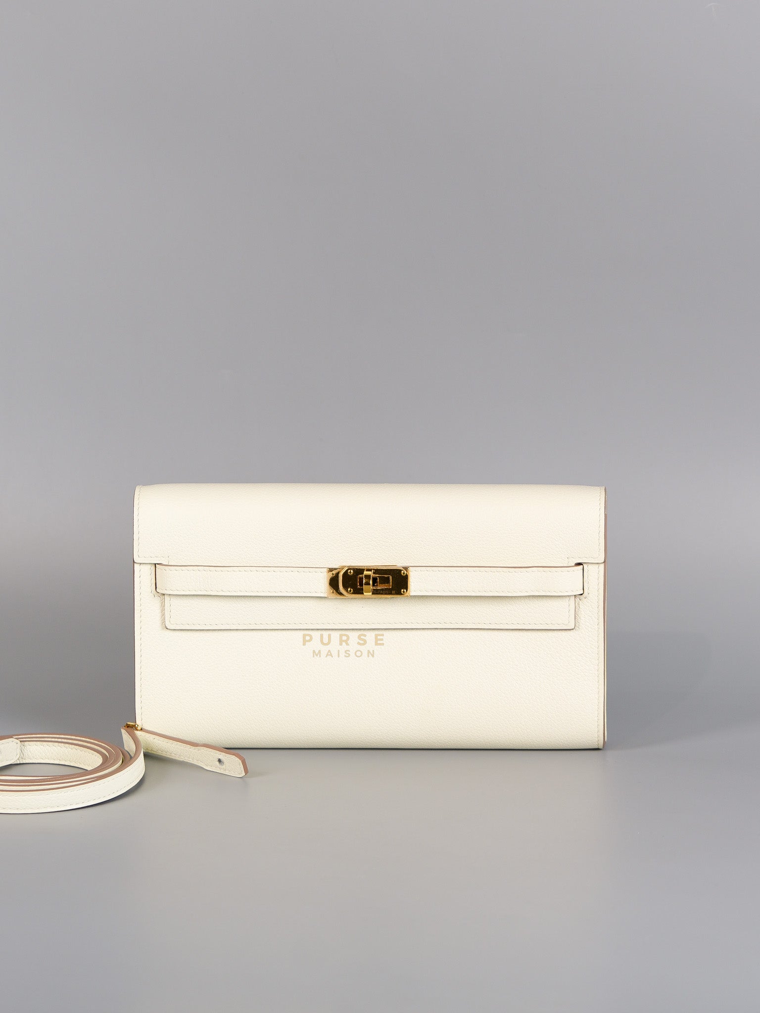 Kelly To Go in Mushroom Evercolor Leather with Gold Hardware Stamp B(2023) | Purse Maison Luxury Bags Shop