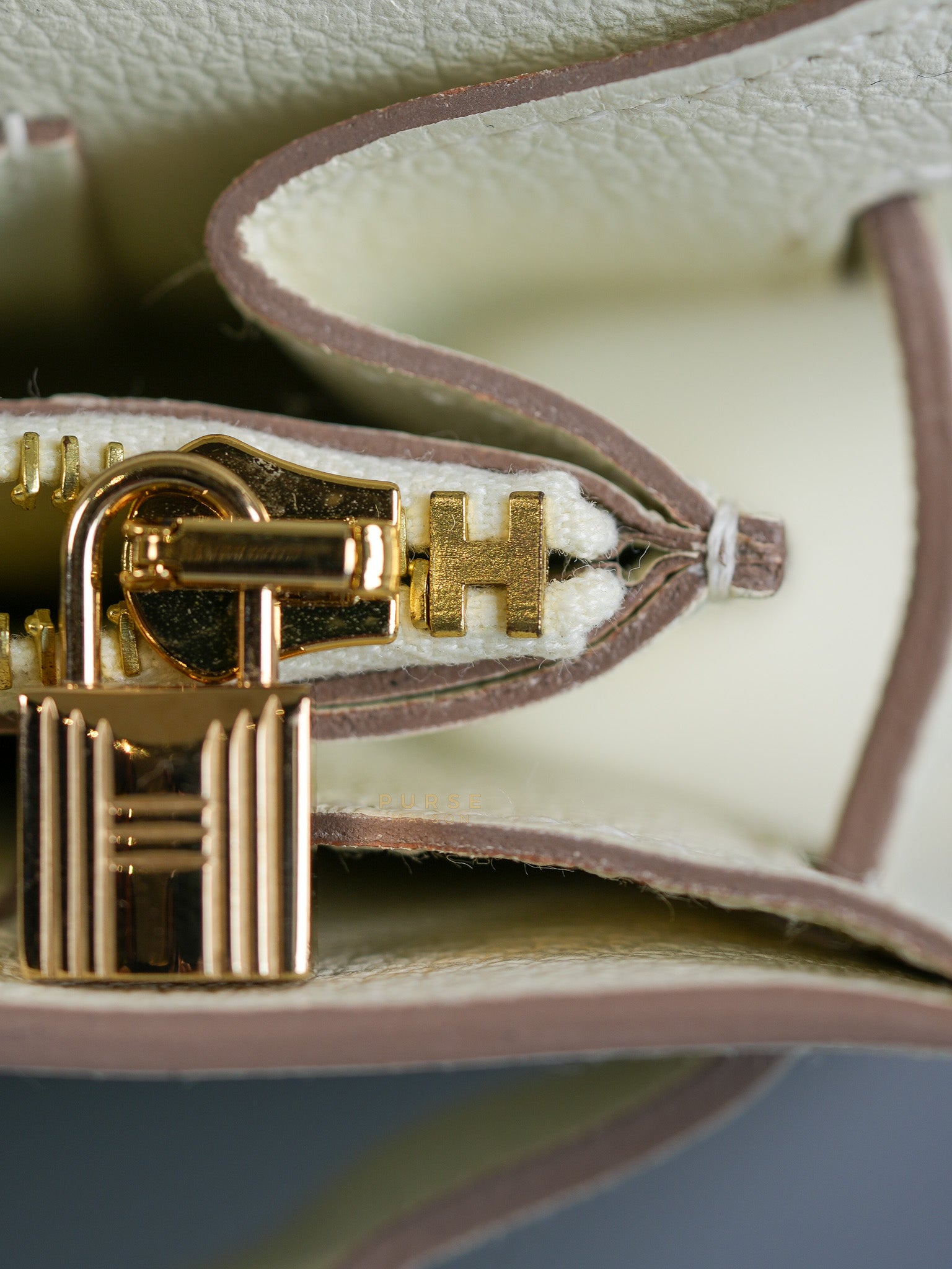 Kelly To Go in Mushroom Evercolor Leather with Gold Hardware Stamp B(2023) | Purse Maison Luxury Bags Shop