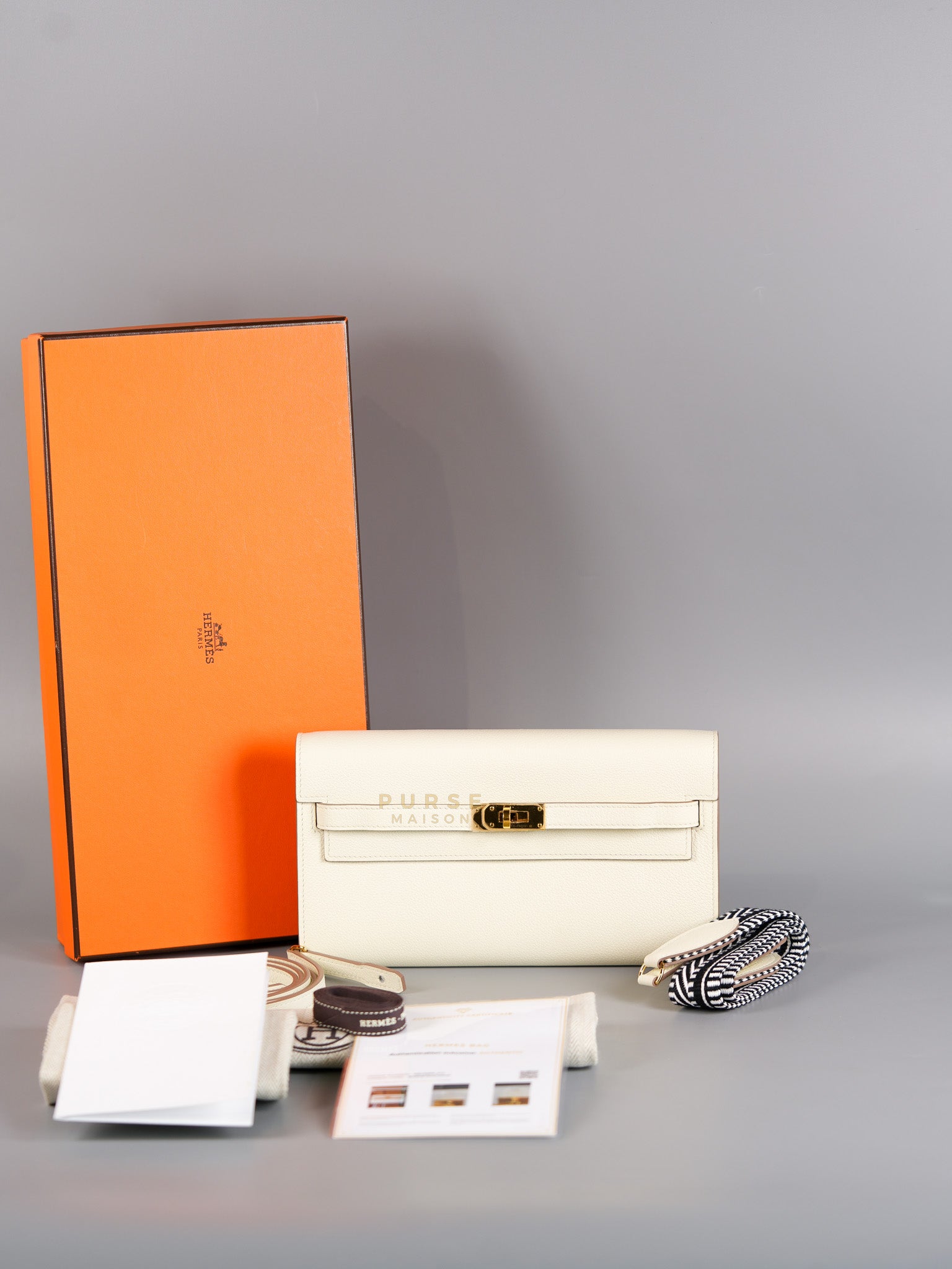 Kelly To Go in Mushroom Evercolor Leather with Gold Hardware Stamp B(2023) | Purse Maison Luxury Bags Shop