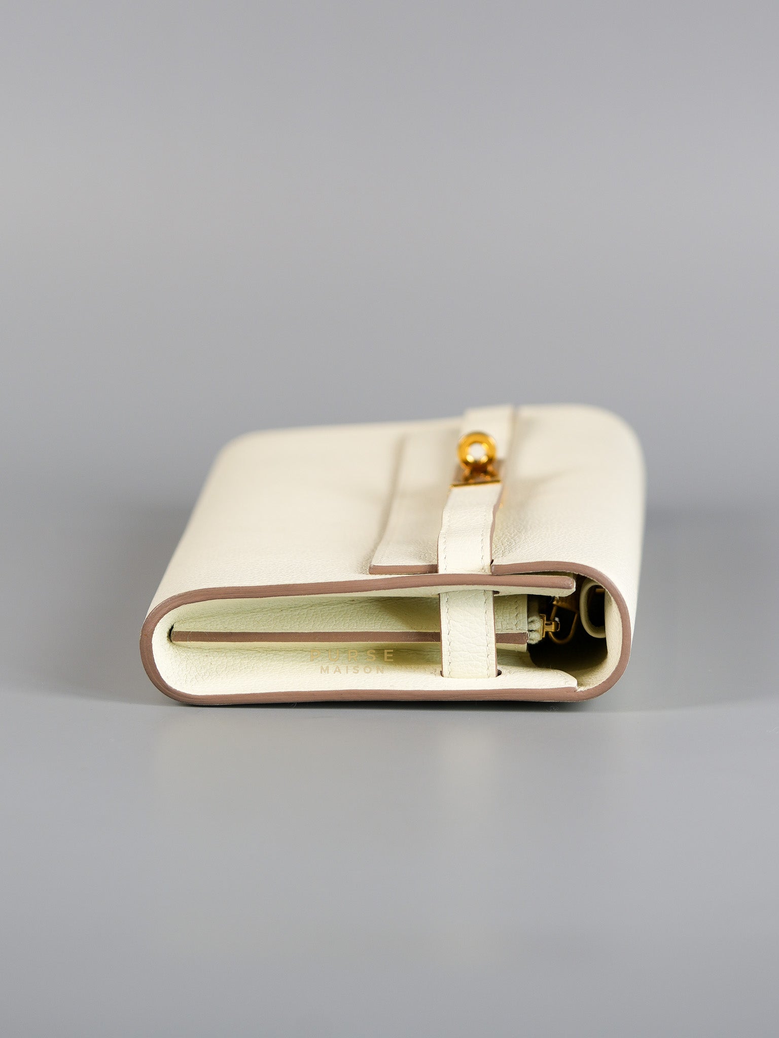 Kelly To Go in Mushroom Evercolor Leather with Gold Hardware Stamp B(2023) | Purse Maison Luxury Bags Shop