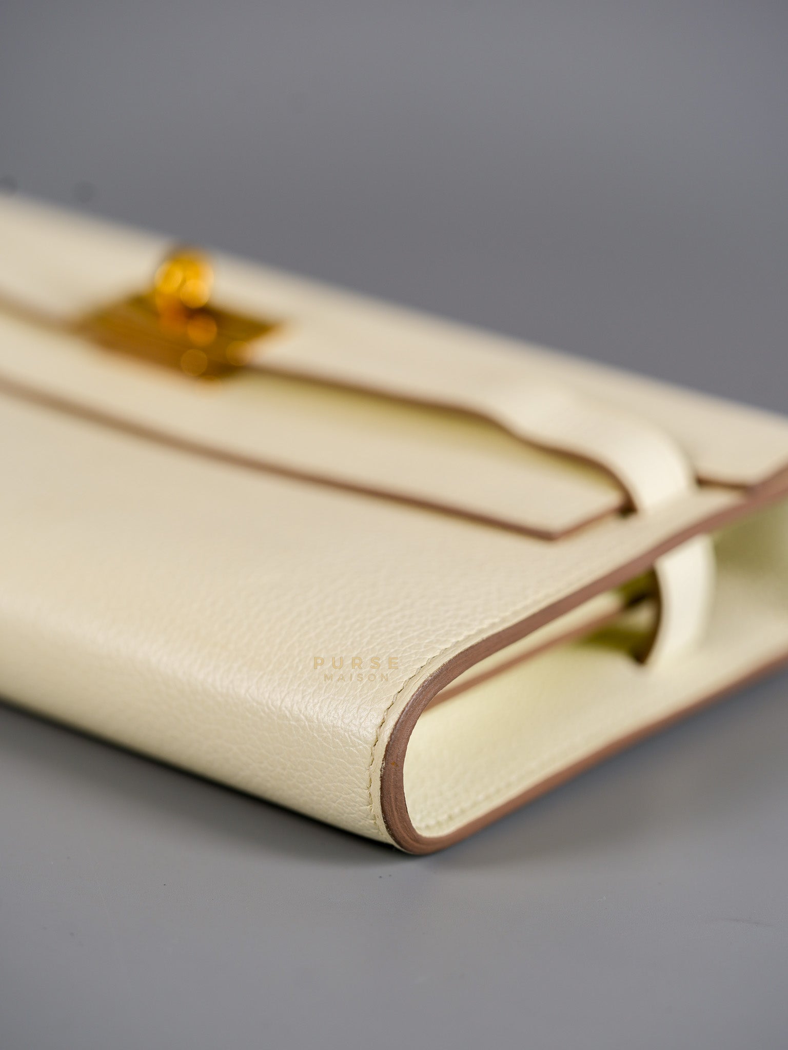 Kelly To Go in Mushroom Evercolor Leather with Gold Hardware Stamp B(2023) | Purse Maison Luxury Bags Shop