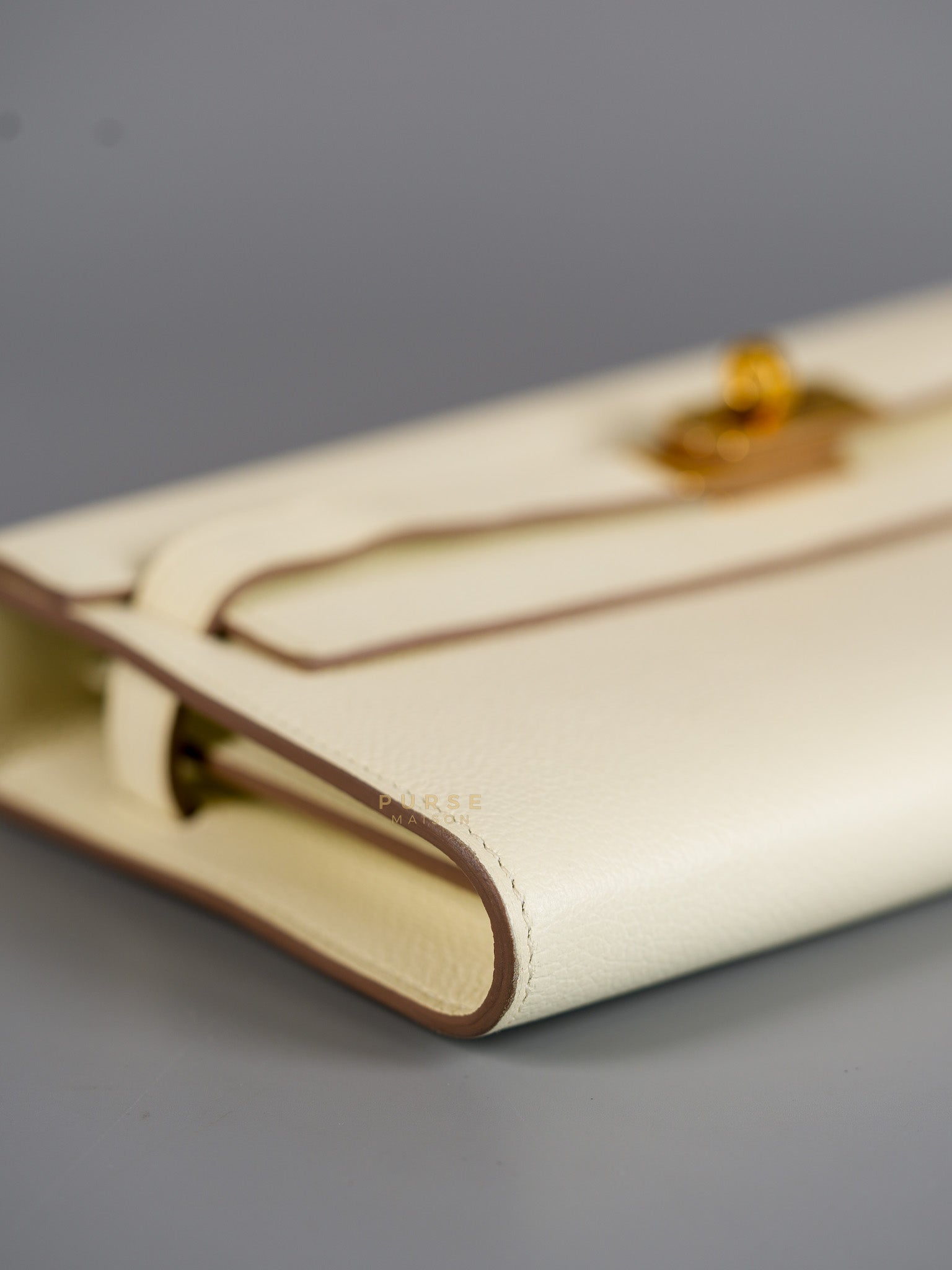 Kelly To Go in Mushroom Evercolor Leather with Gold Hardware Stamp B(2023) | Purse Maison Luxury Bags Shop