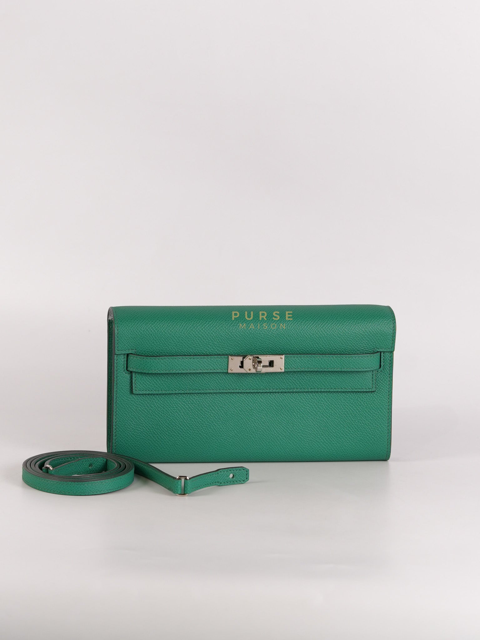 Kelly To Go in Vert(Green) Epsom Leather & Palladium Hardware Stamp Y(2020) | Purse Maison Luxury Bags Shop