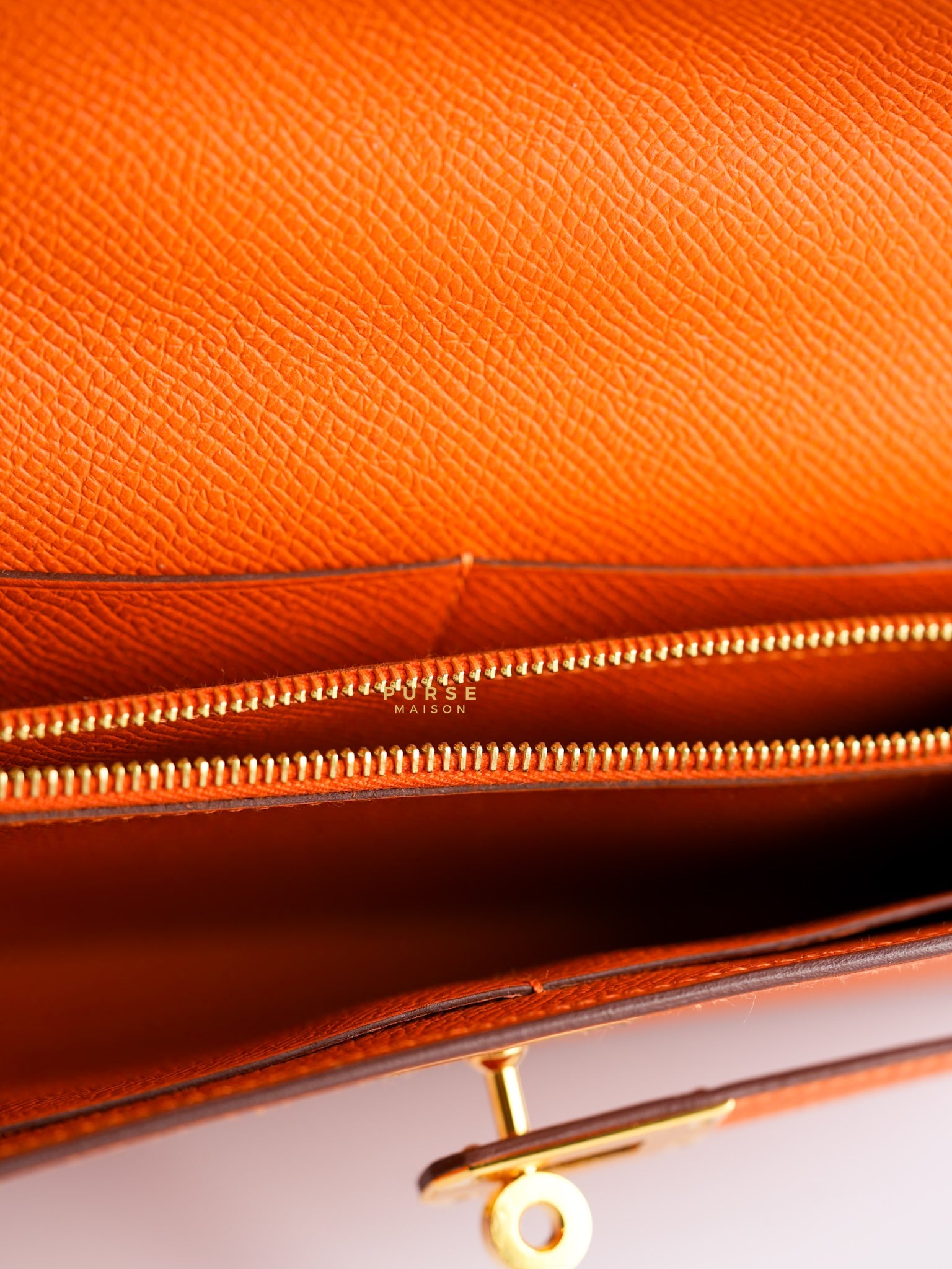 Kelly To Go Orange Veau Epsom Leather & Gold Hardware Stamp U (2022) | Purse Maison Luxury Bags Shop