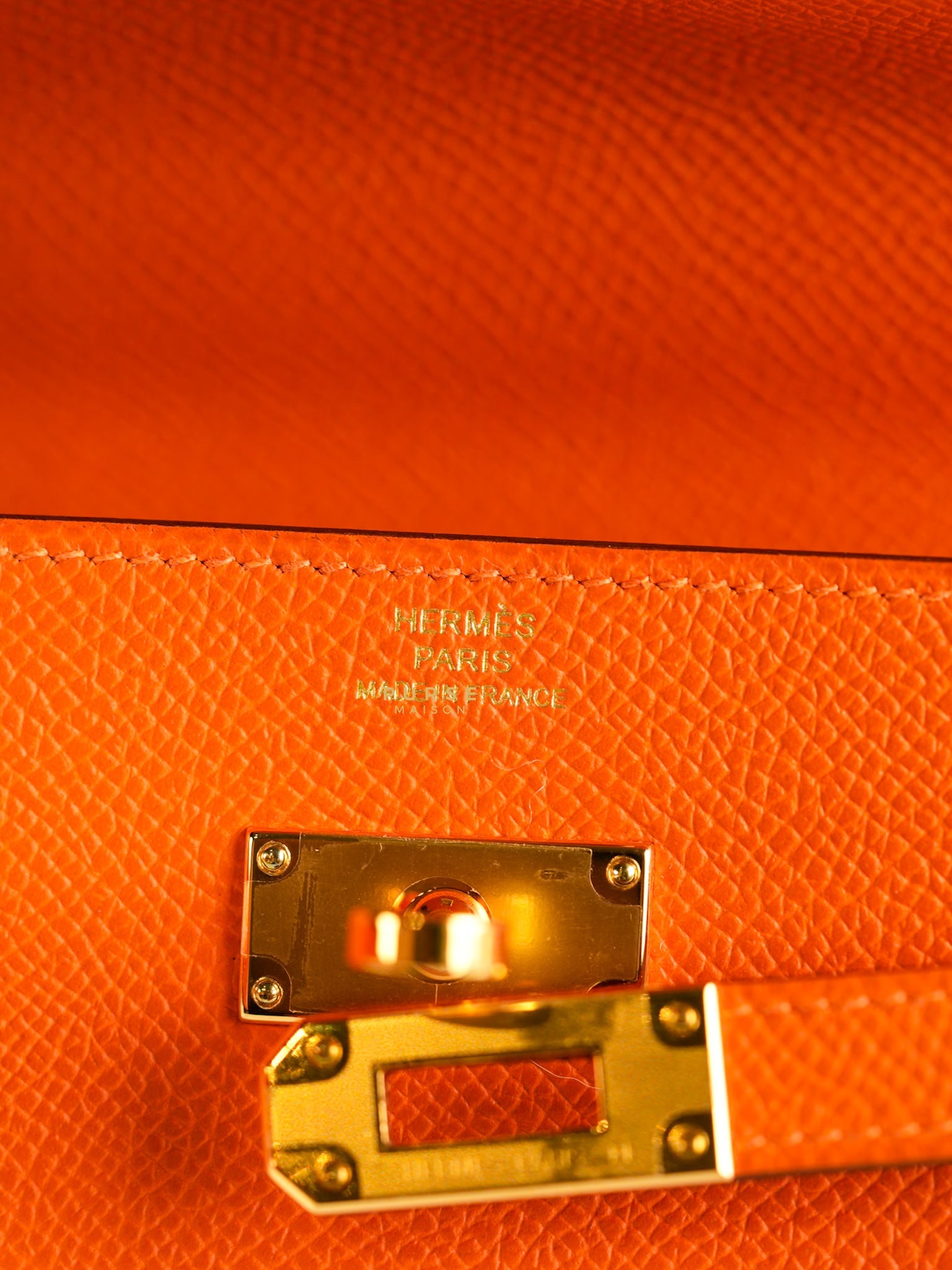 Kelly To Go Orange Veau Epsom Leather & Gold Hardware Stamp U (2022) | Purse Maison Luxury Bags Shop