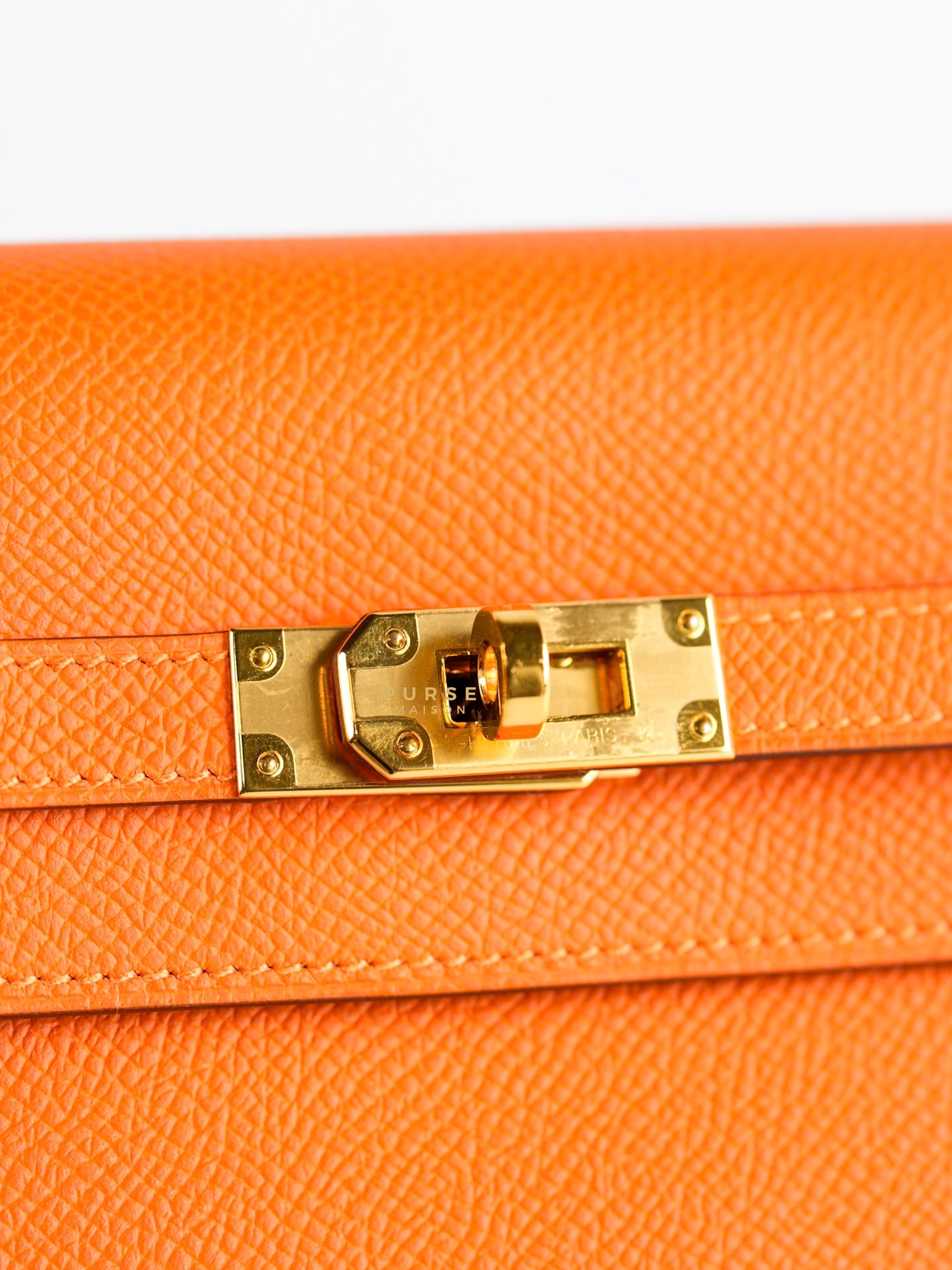 Kelly To Go Orange Veau Epsom Leather & Gold Hardware Stamp U (2022) | Purse Maison Luxury Bags Shop