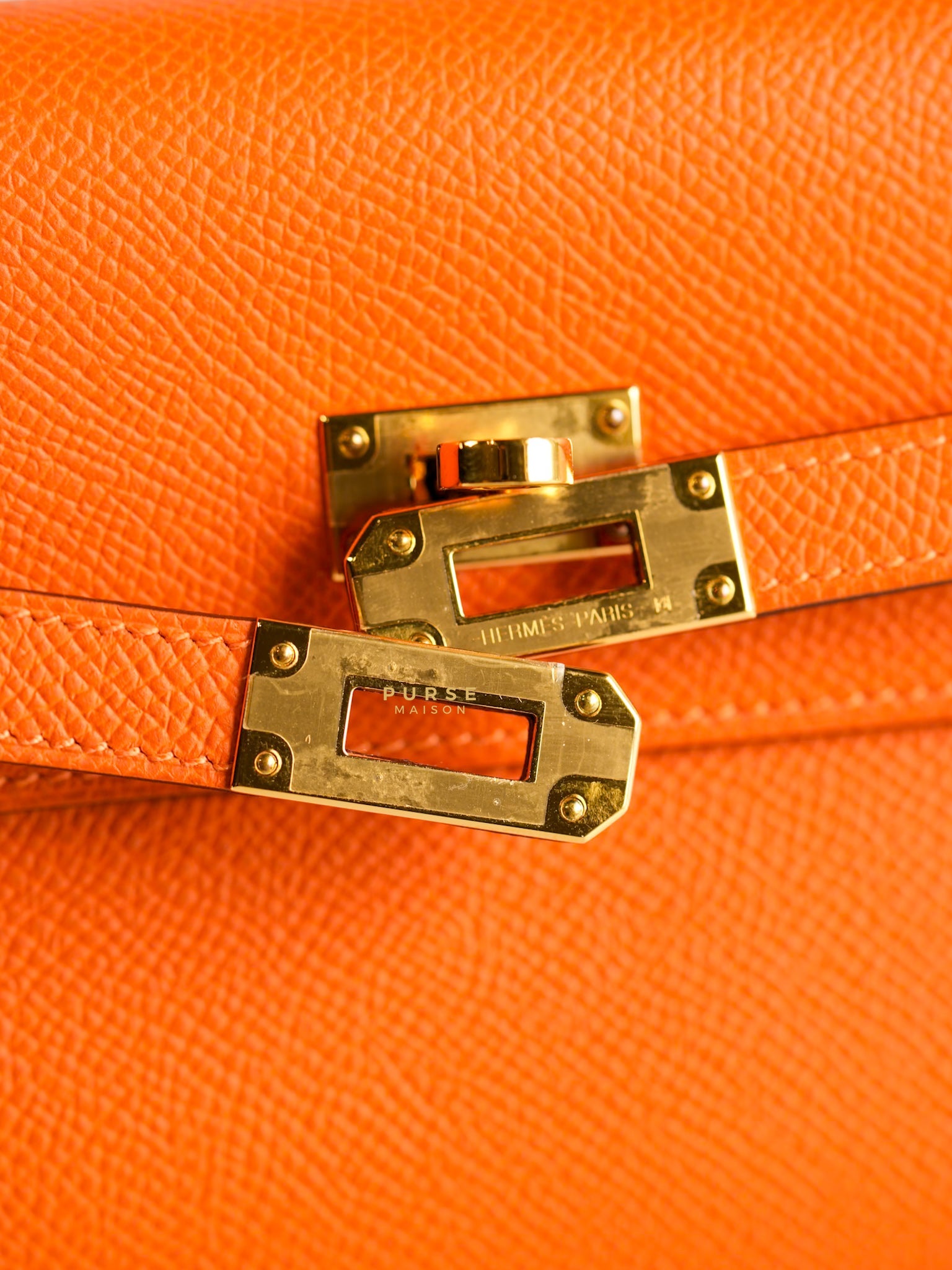 Kelly To Go Orange Veau Epsom Leather & Gold Hardware Stamp U (2022) | Purse Maison Luxury Bags Shop