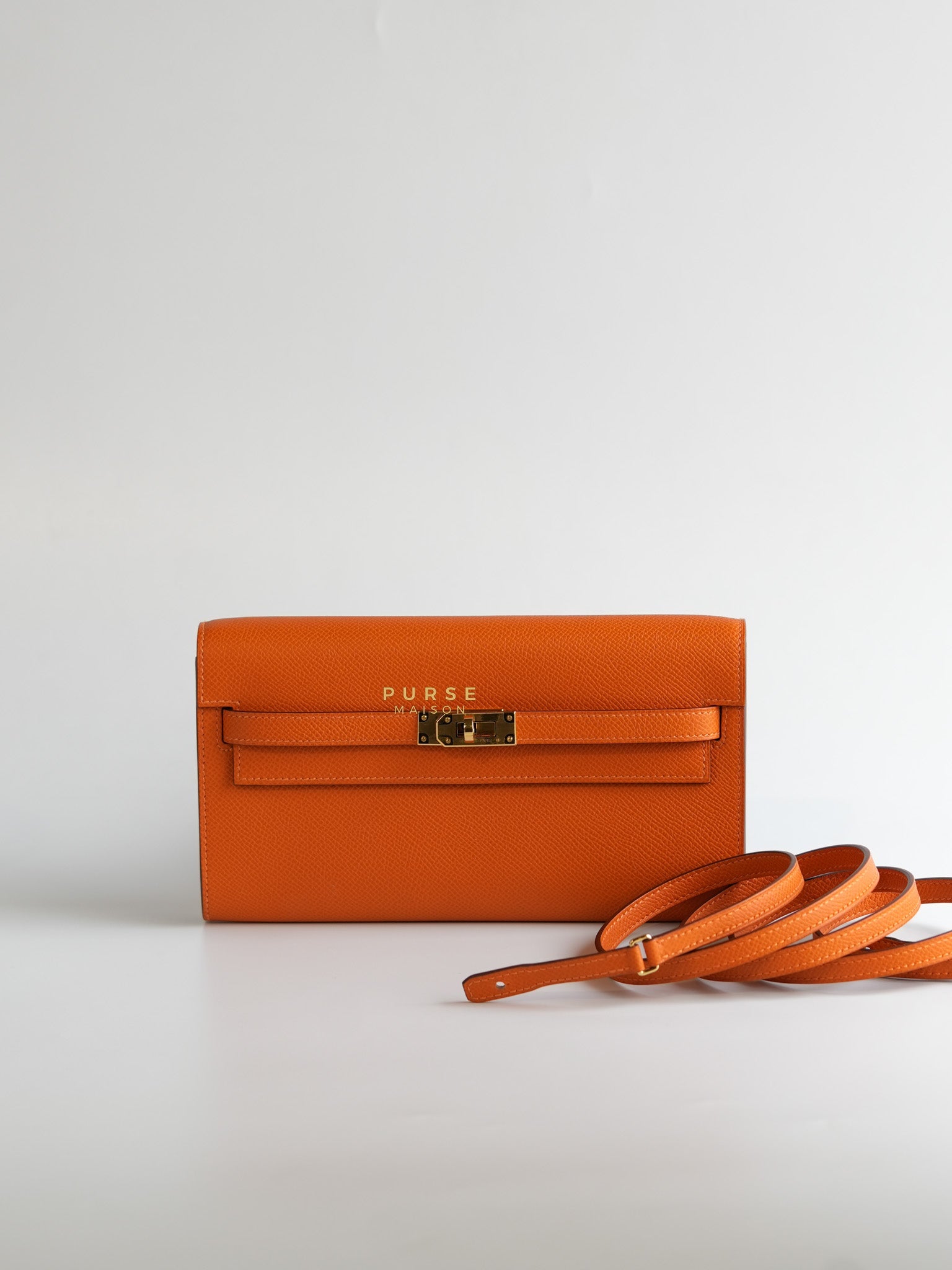 Kelly To Go Orange Veau Epsom Leather & Gold Hardware Stamp U (2022) | Purse Maison Luxury Bags Shop