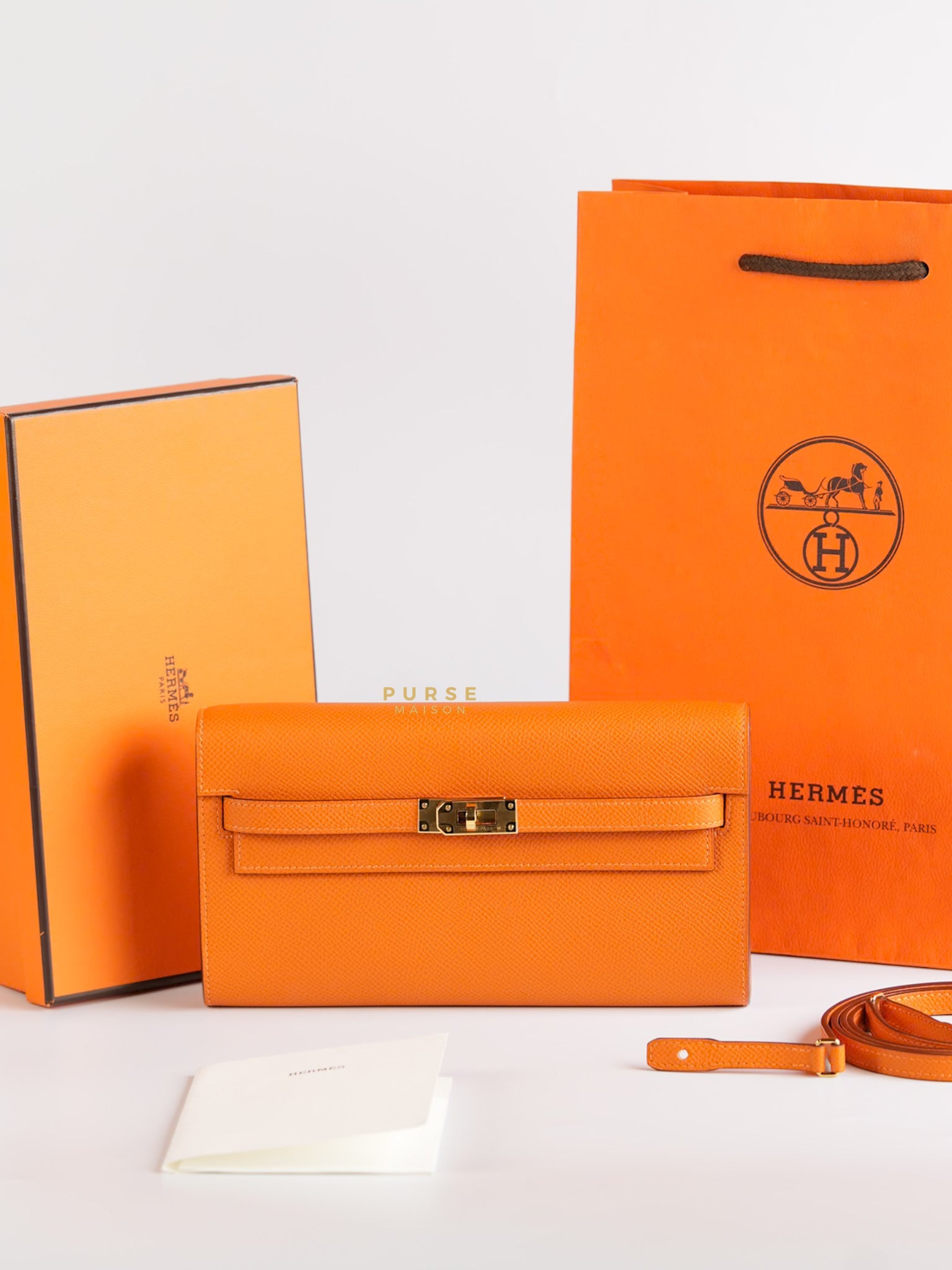 Kelly To Go Orange Veau Epsom Leather & Gold Hardware Stamp U (2022) | Purse Maison Luxury Bags Shop