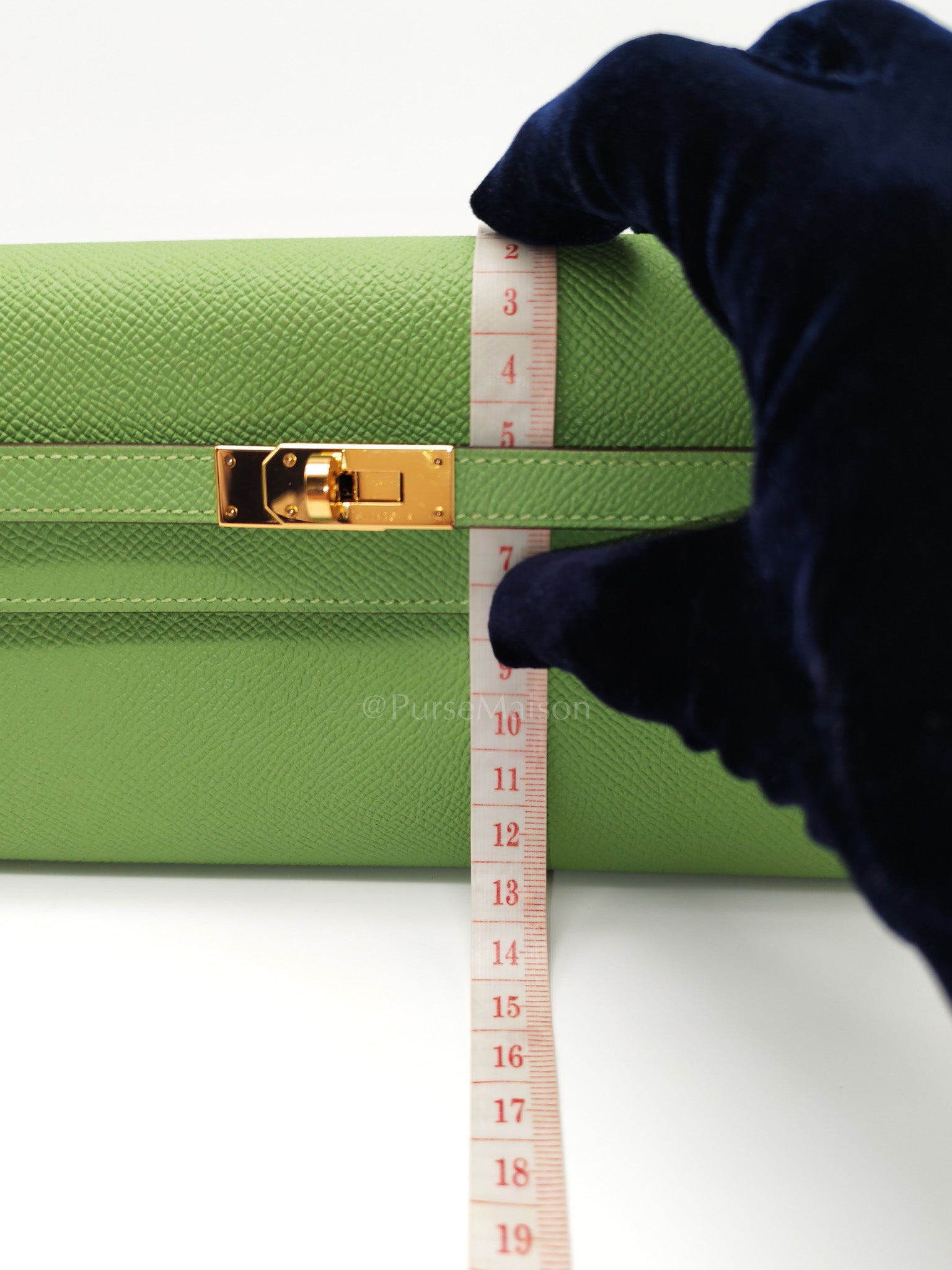 Kelly To Go Vert Criquet and Blue Brume Interior in Epsom Leather and Gold Hardware Stamp Y (2020) | Purse Maison Luxury Bags Shop