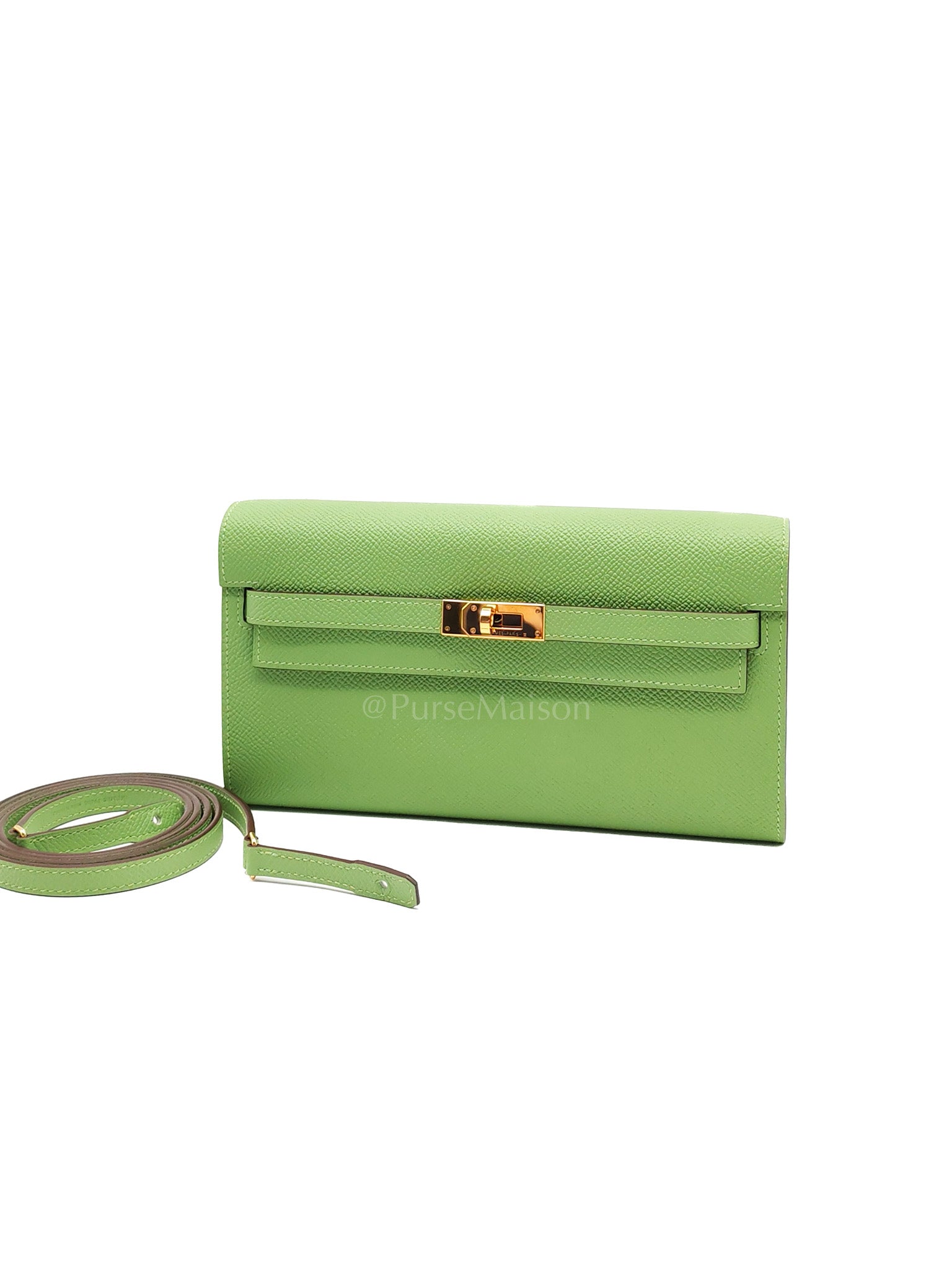 Kelly To Go Vert Criquet and Blue Brume Interior in Epsom Leather and Gold Hardware Stamp Y (2020) | Purse Maison Luxury Bags Shop