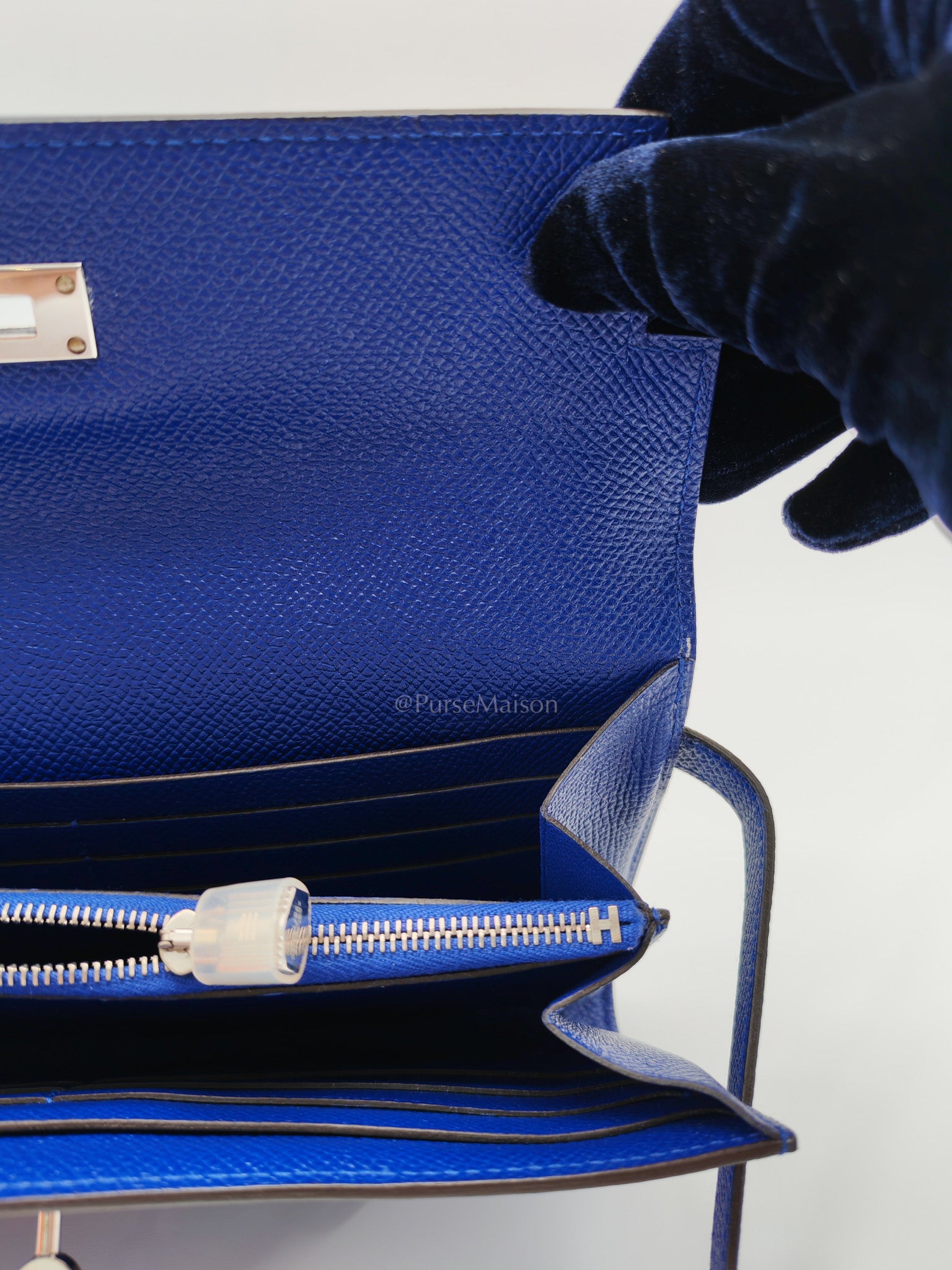 Kelly Wallet in Epsom Leather and Palladium Hardware Stamp Square R (2014) | Purse Maison Luxury Bags Shop