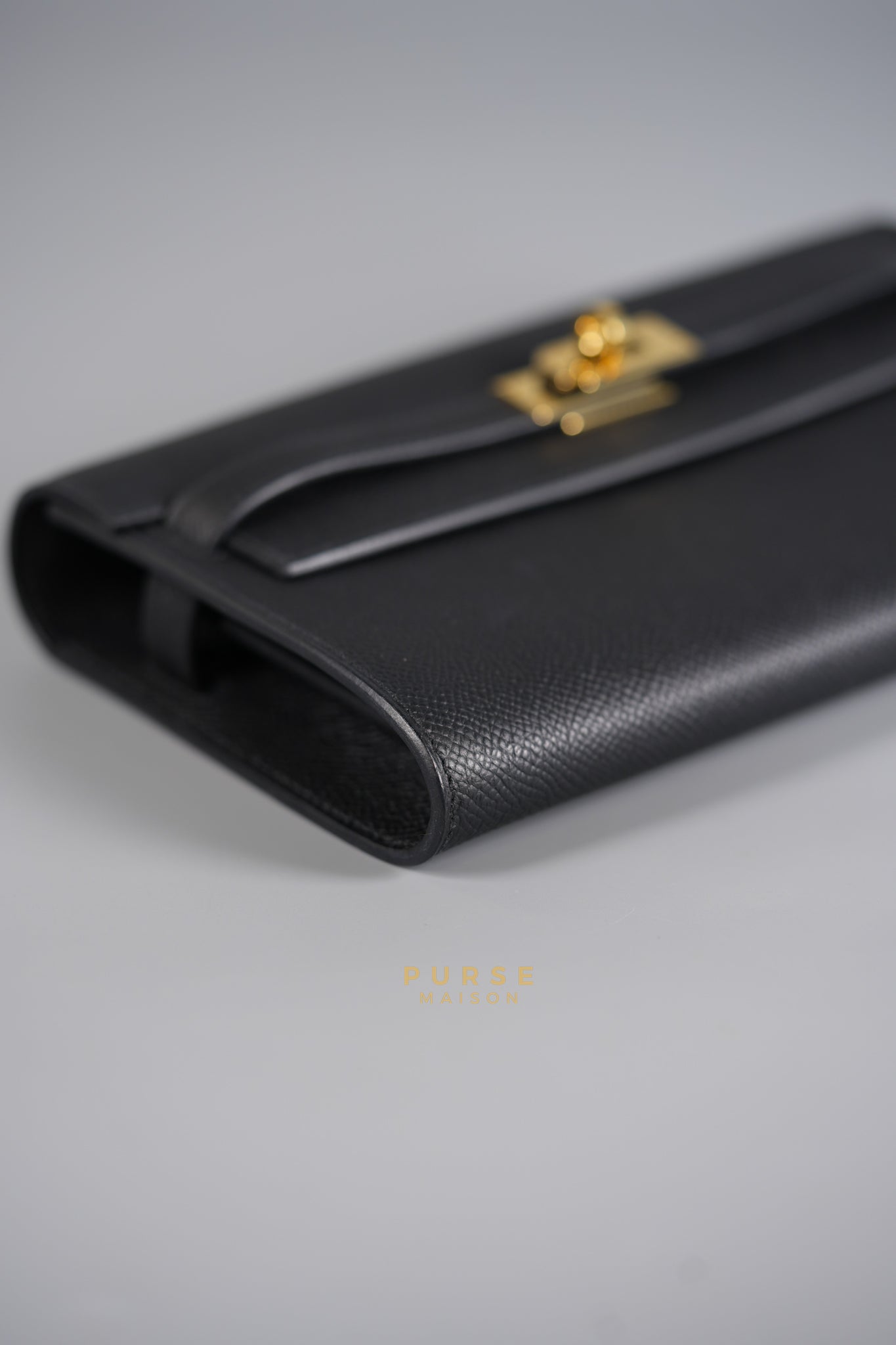 Kelly Wallet To Go in Black Epsom Leather & Gold Hardware