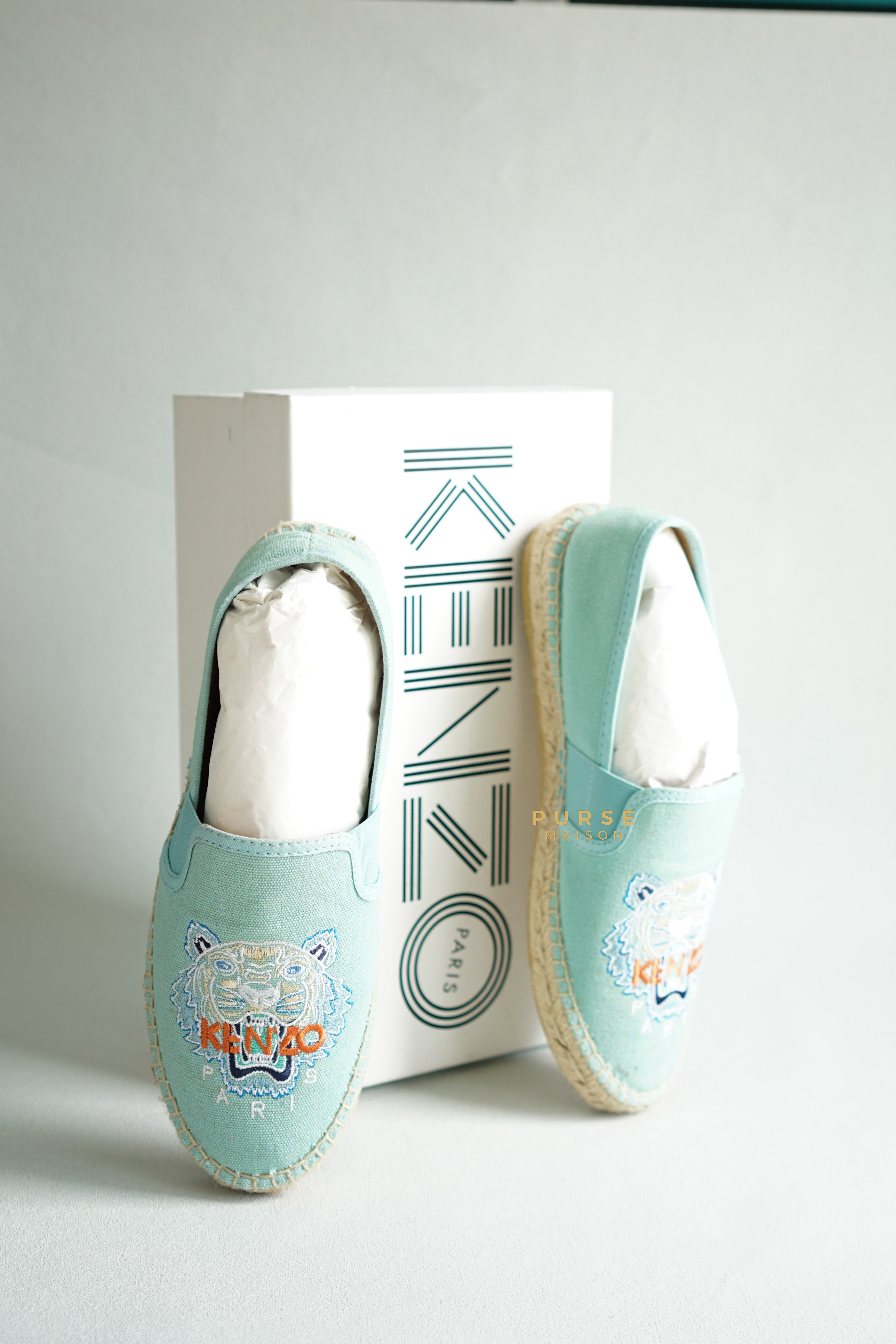 Kenzo Light Blue Elastic Tiger Espadrilles Size 38 (24.5cm) | Purse Maison Luxury Bags Shop