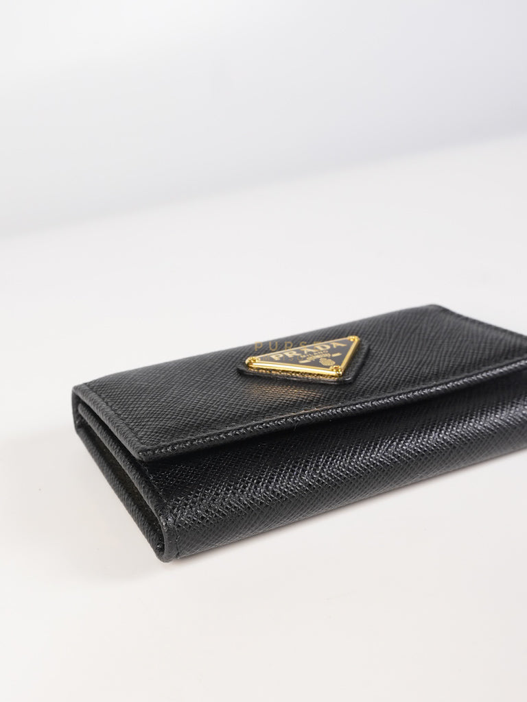 Key Holder in Black Saffiano Leather Gold Hardware | Purse Maison Luxury Bags Shop