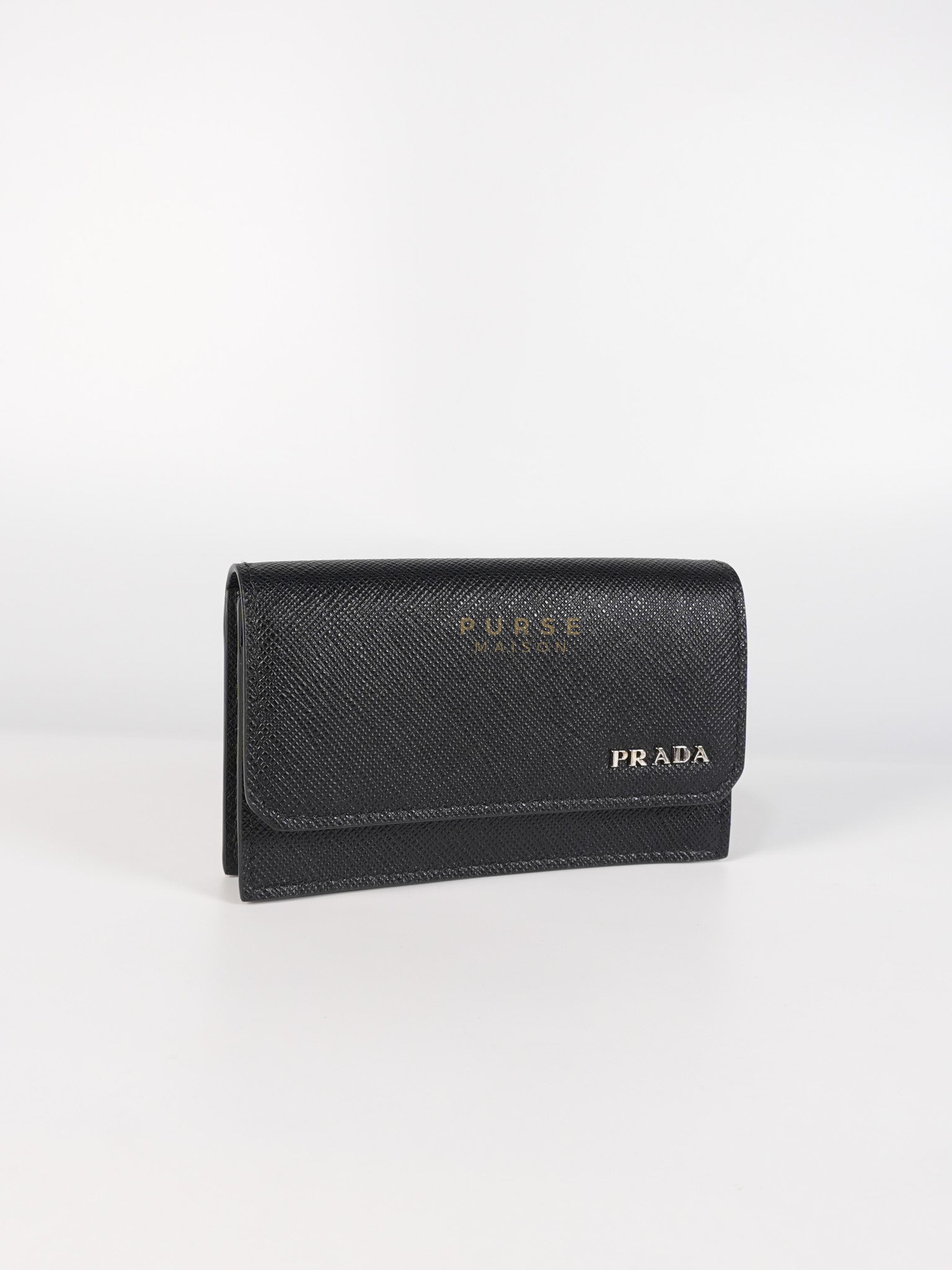 Card Holder in Black Saffiano Leather Silver Hardware | Purse Maison Luxury Bags Shop