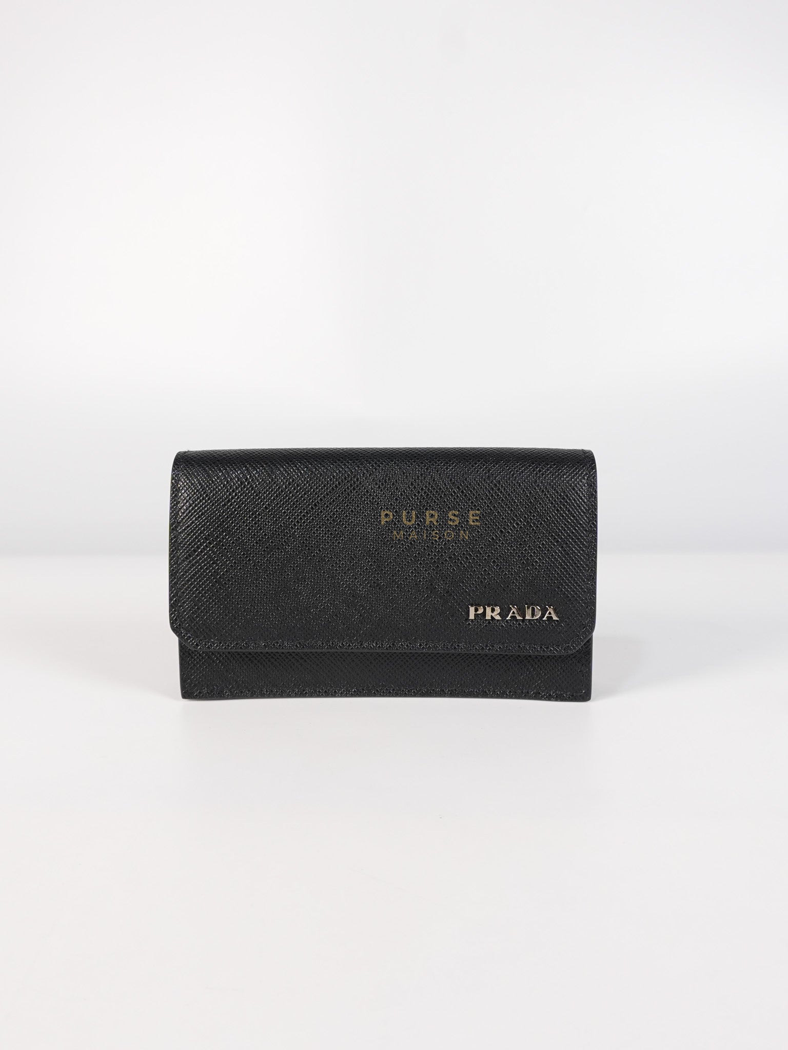 Card Holder in Black Saffiano Leather Silver Hardware | Purse Maison Luxury Bags Shop