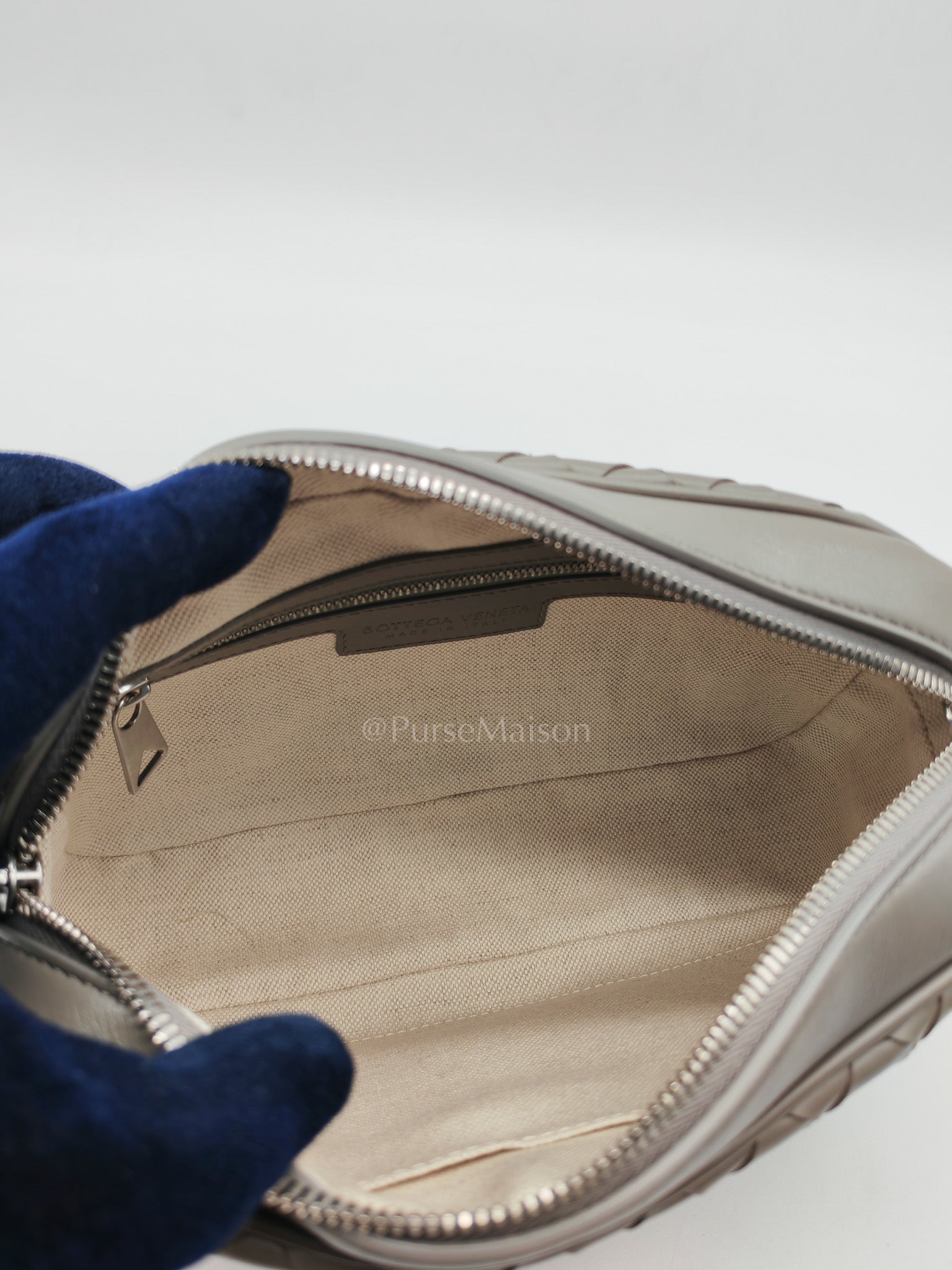 Mini Loop Camera Bag in Thunder Gray Nappa Intrecciato Leather