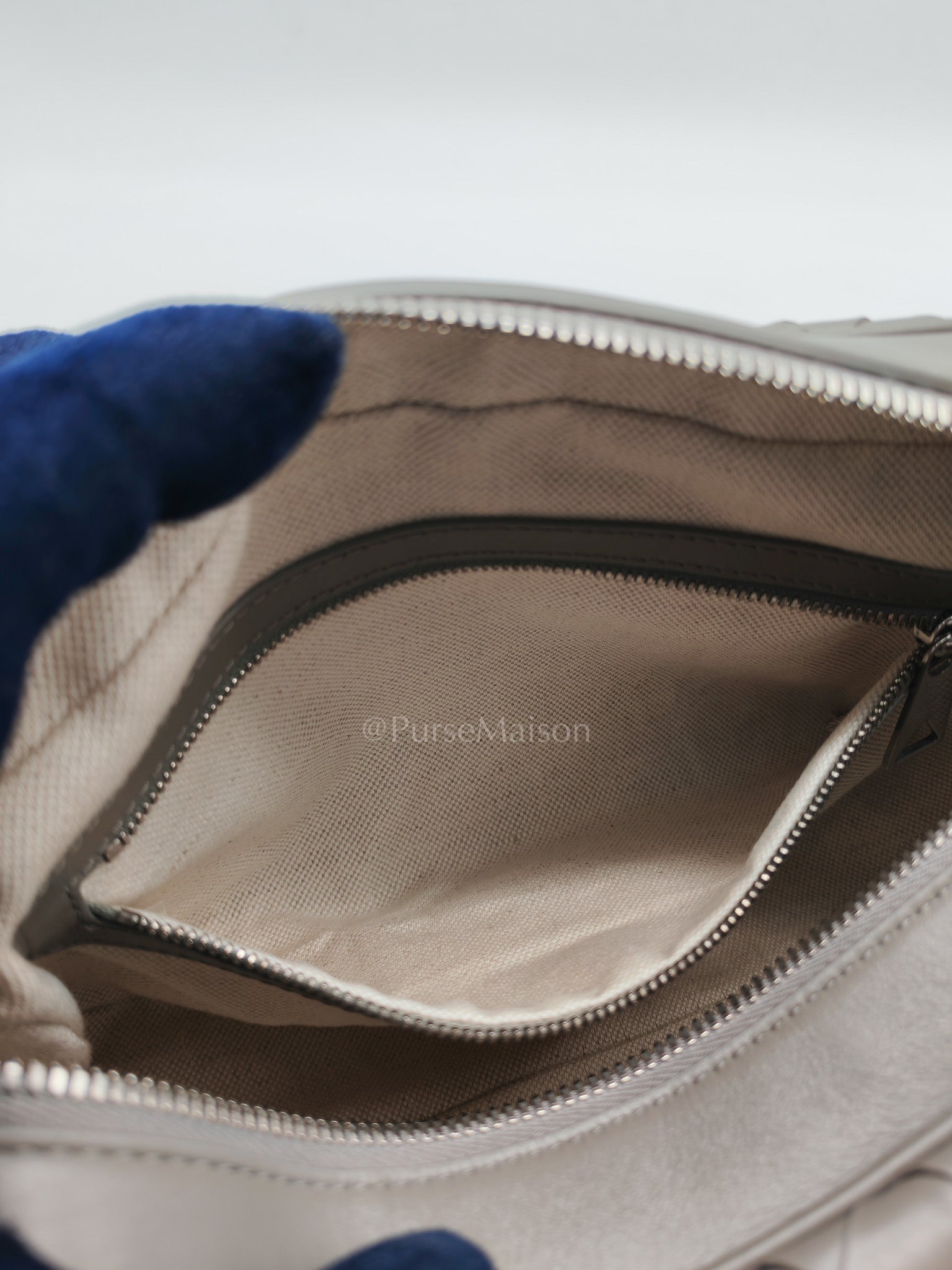Mini Loop Camera Bag in Thunder Gray Nappa Intrecciato Leather