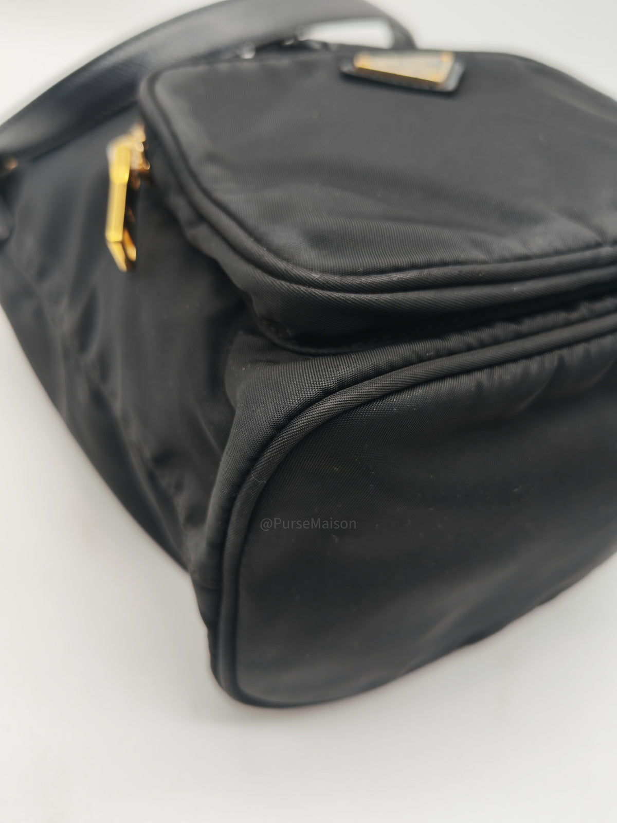 Prada Duet Re-Nylon bucket Bag Small in Black Tessuto Nylon and Gold Hardware