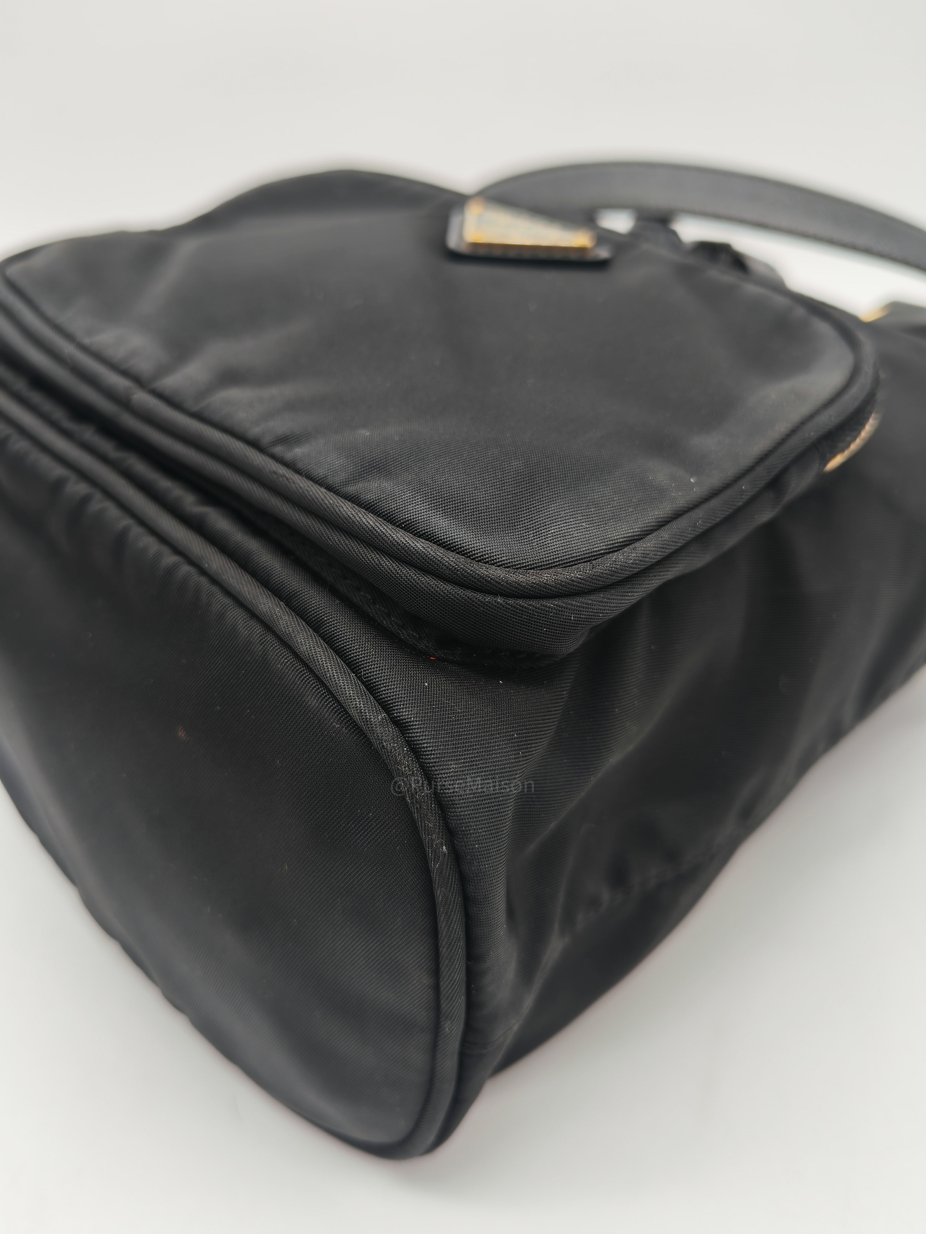 Prada Duet Re-Nylon bucket Bag Small in Black Tessuto Nylon and Gold Hardware