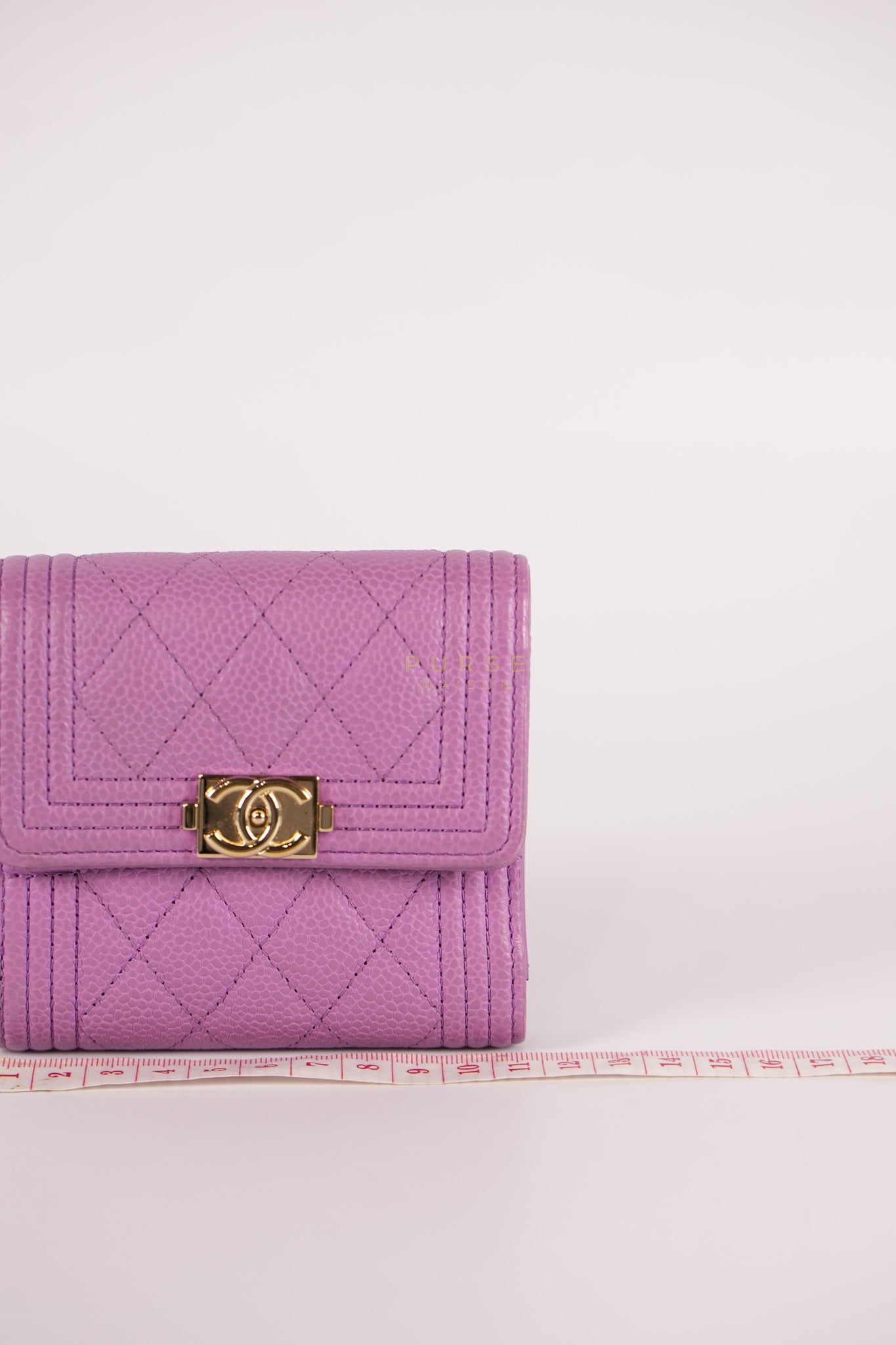 Boy Flap Compact Wallet in Purple Caviar Leather and Light Gold Hardware Series 29