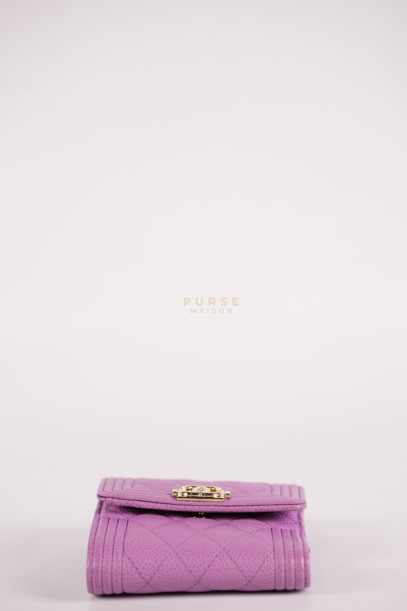 Boy Flap Compact Wallet in Purple Caviar Leather and Light Gold Hardware Series 29