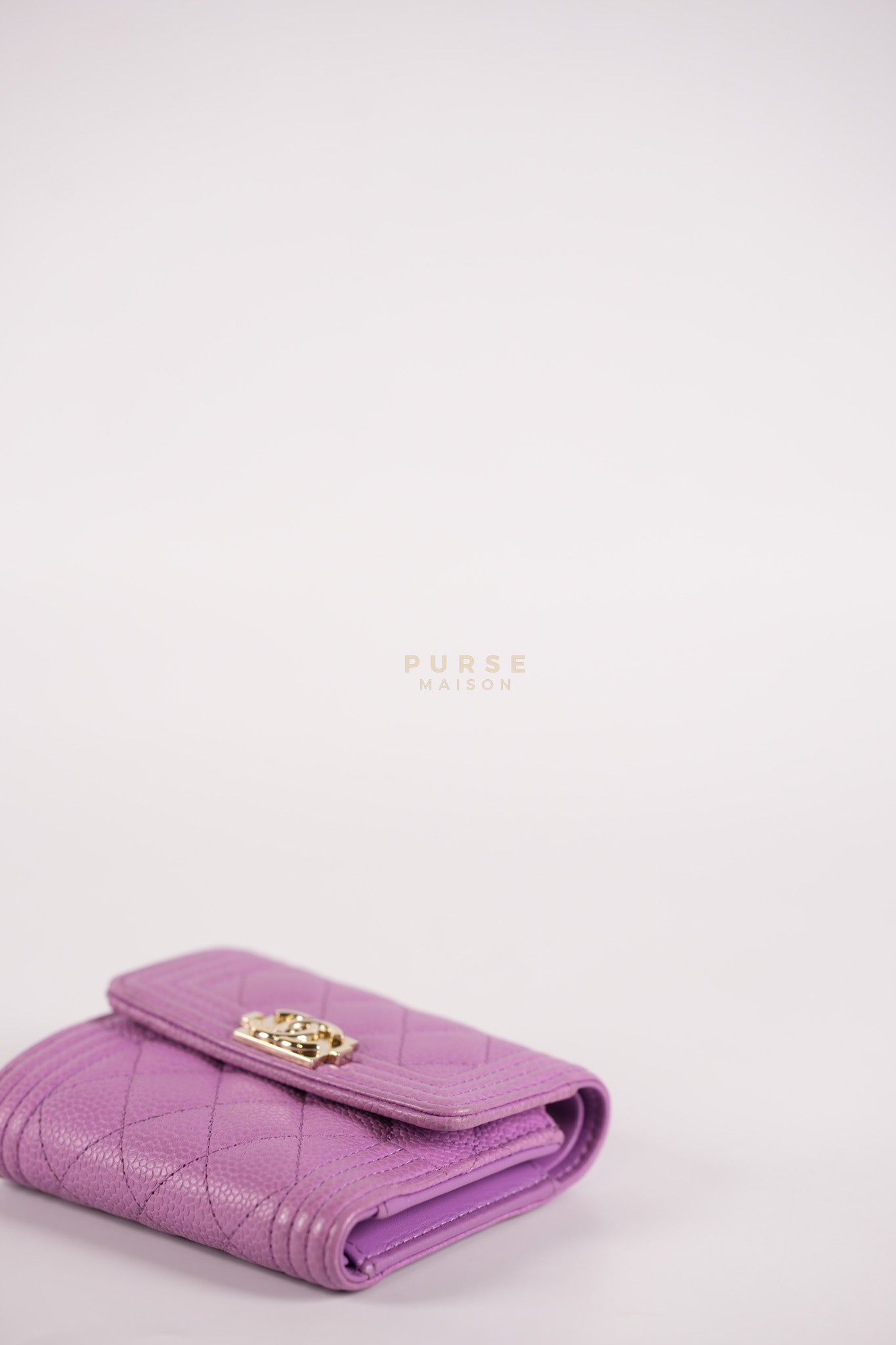 Boy Flap Compact Wallet in Purple Caviar Leather and Light Gold Hardware Series 29