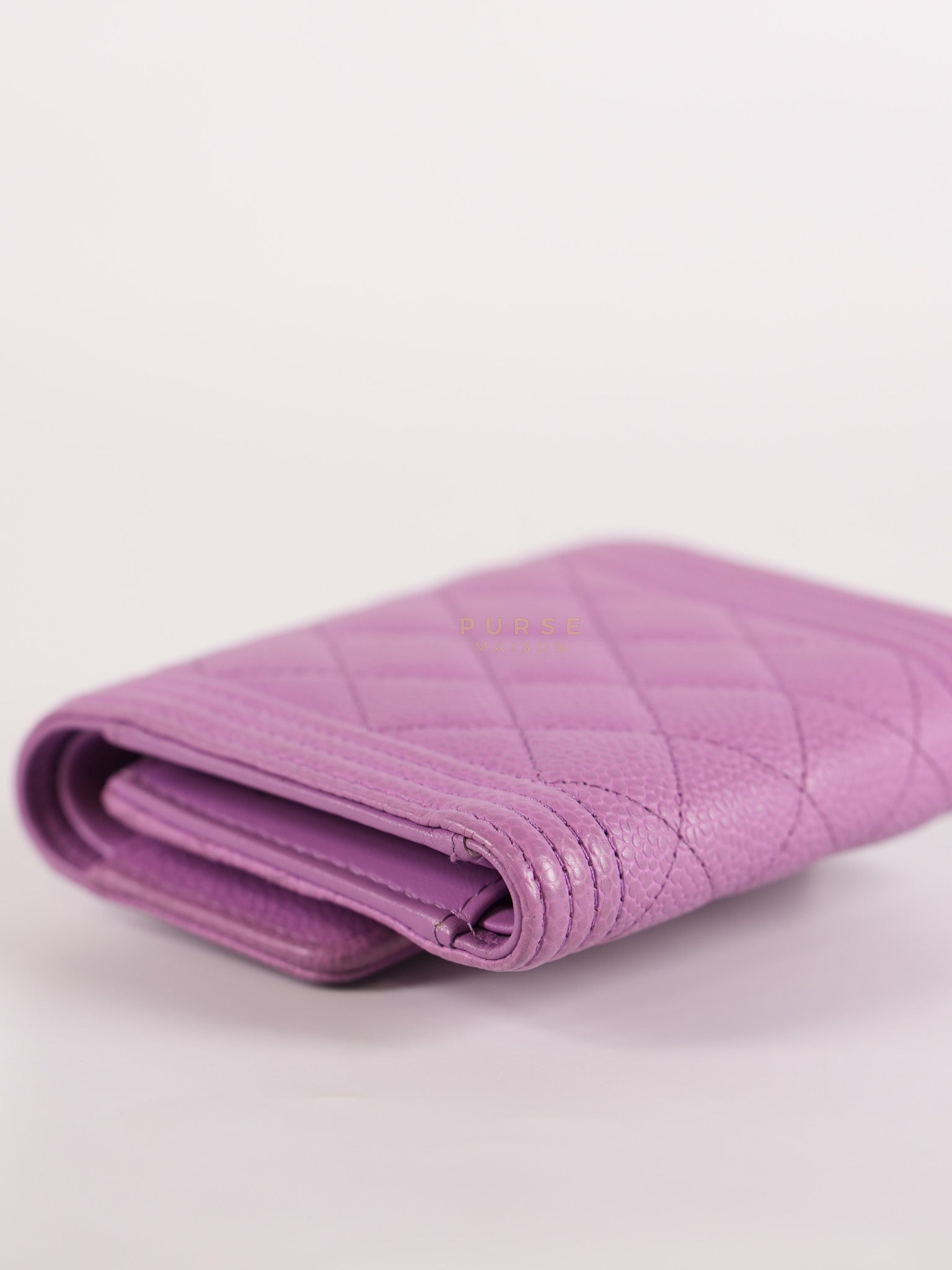 Boy Flap Compact Wallet in Purple Caviar Leather and Light Gold Hardware Series 29
