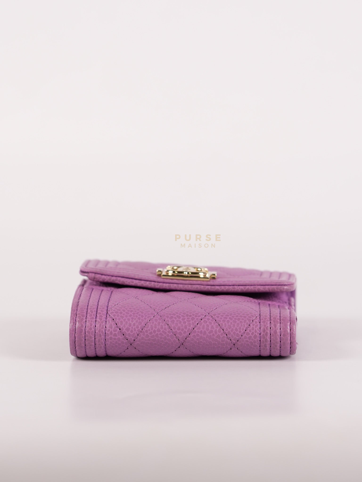 Boy Flap Compact Wallet in Purple Caviar Leather and Light Gold Hardware Series 29