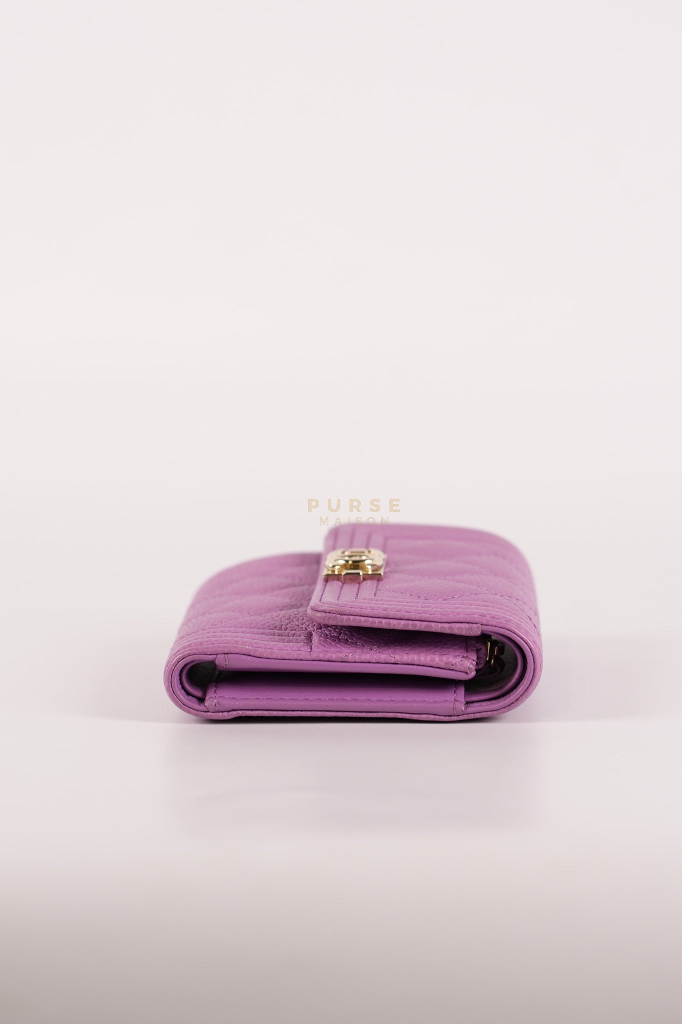 Boy Flap Compact Wallet in Purple Caviar Leather and Light Gold Hardware Series 29