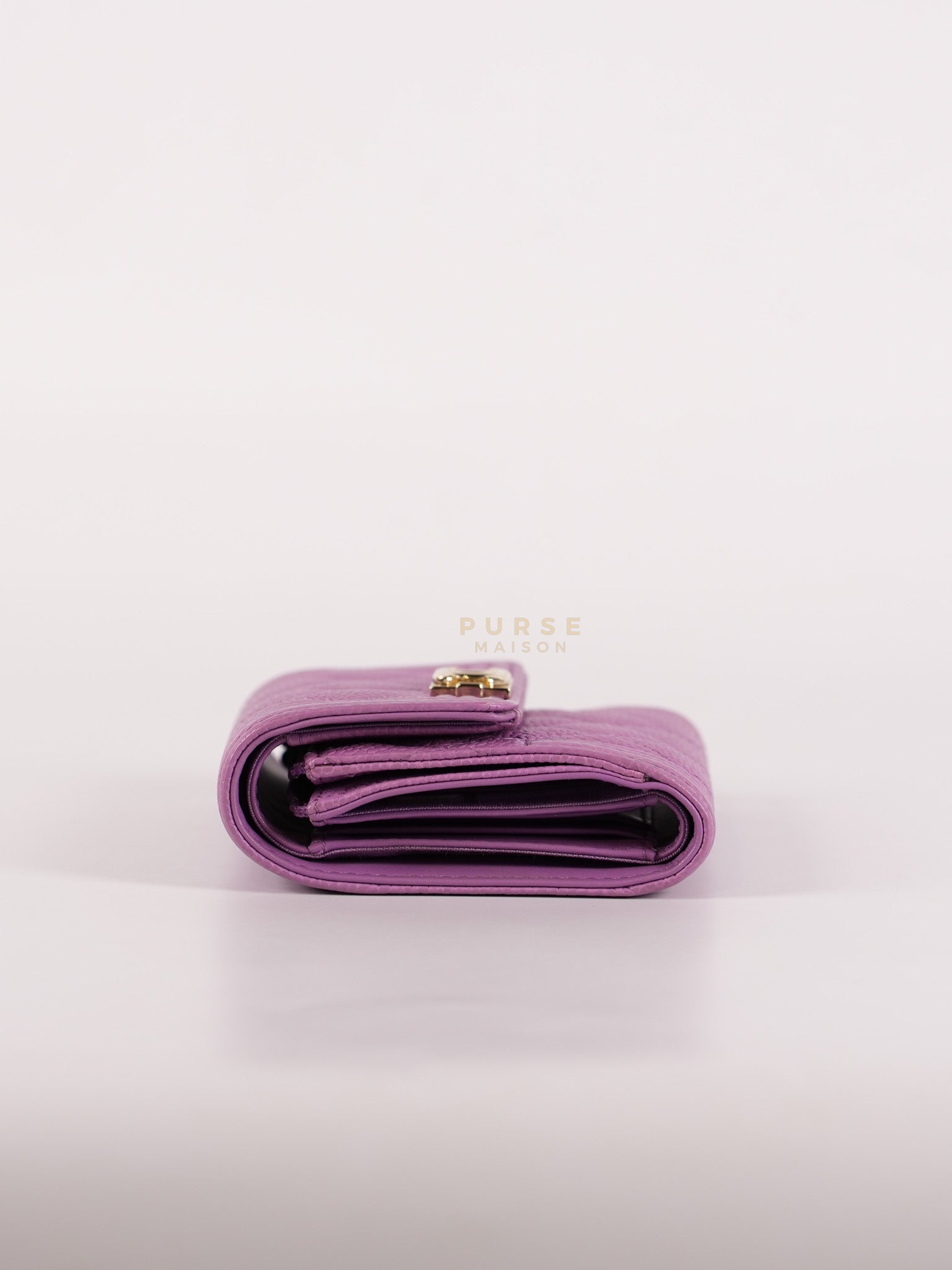 Boy Flap Compact Wallet in Purple Caviar Leather and Light Gold Hardware Series 29