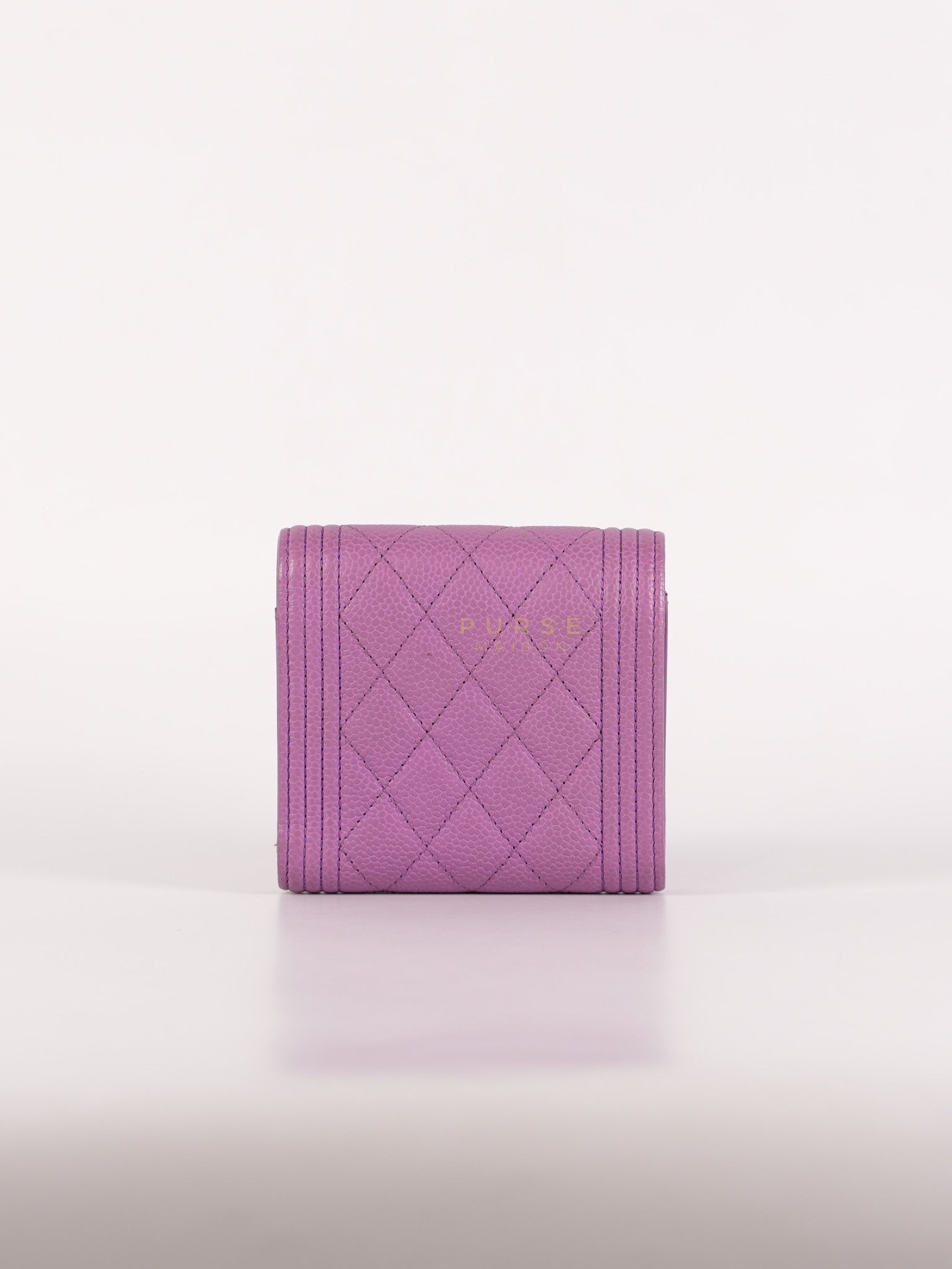 Boy Flap Compact Wallet in Purple Caviar Leather and Light Gold Hardware Series 29