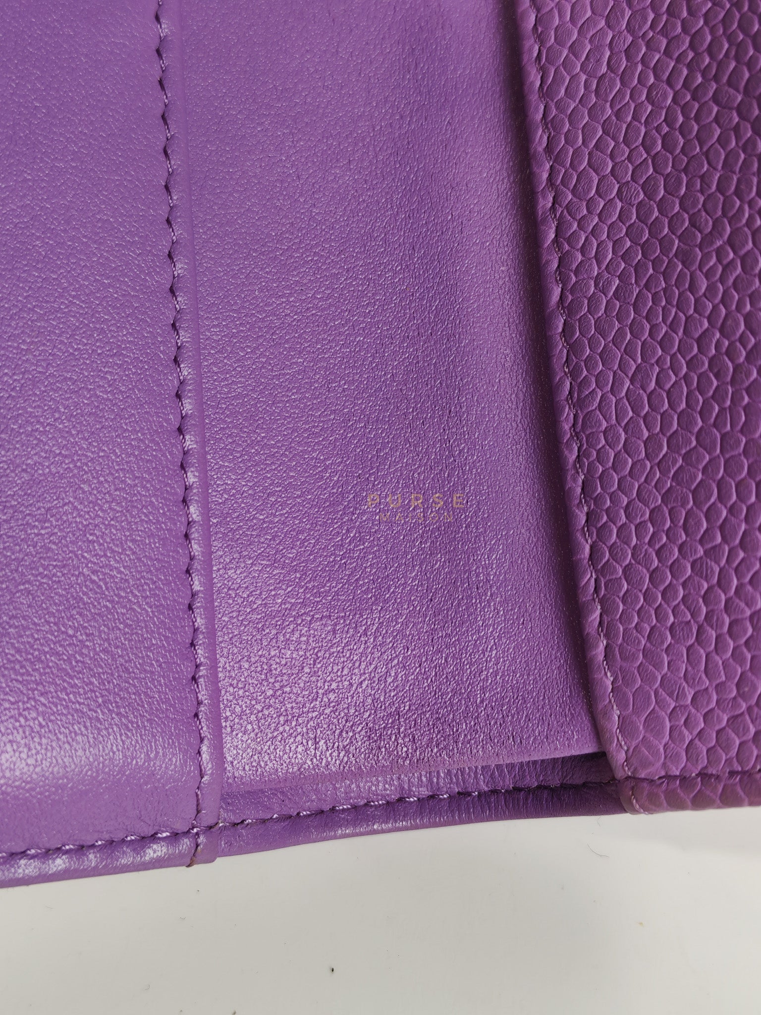 Boy Flap Compact Wallet in Purple Caviar Leather and Light Gold Hardware Series 29