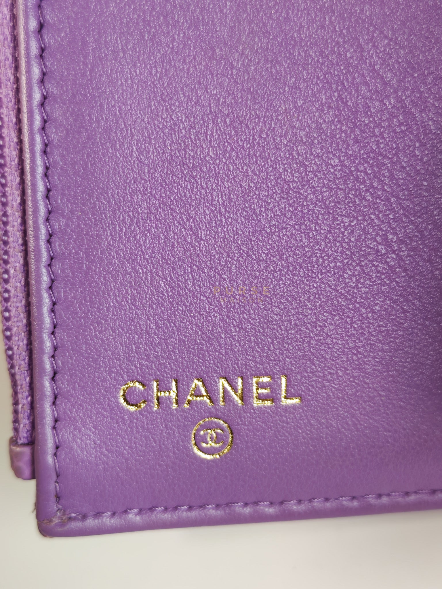 Boy Flap Compact Wallet in Purple Caviar Leather and Light Gold Hardware Series 29